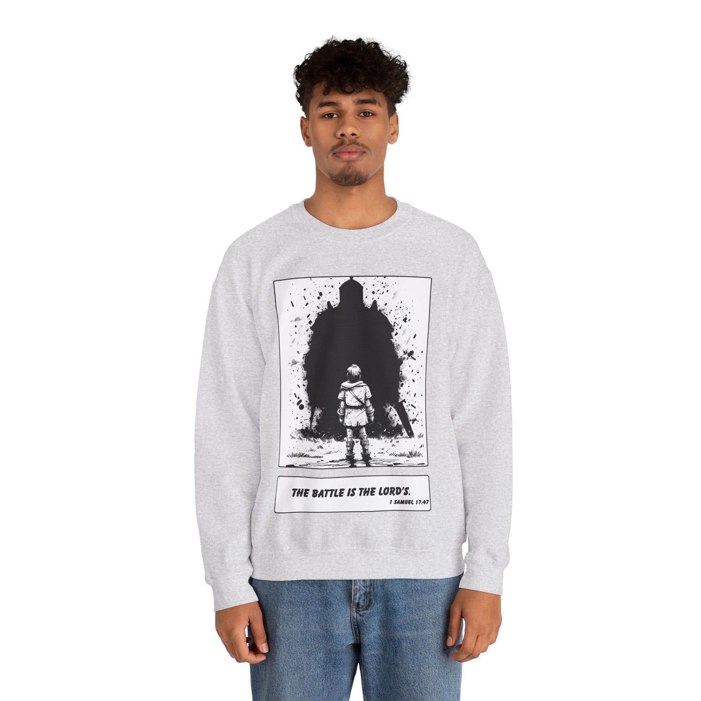 David & Goliath Sweater – Black & White Faith Ink Panel (1 Sam 17:47)