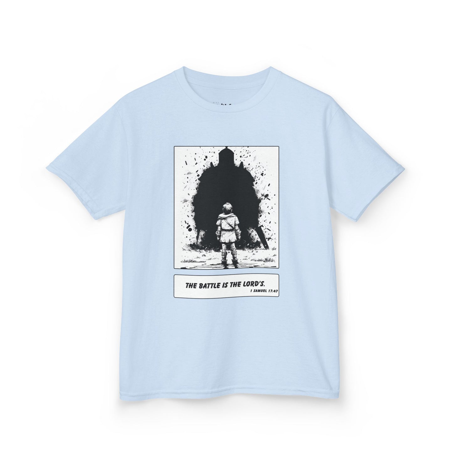 David & Goliath – Black & White Faith Ink Panel Kids T-Shirt (1 Sam 17:47)