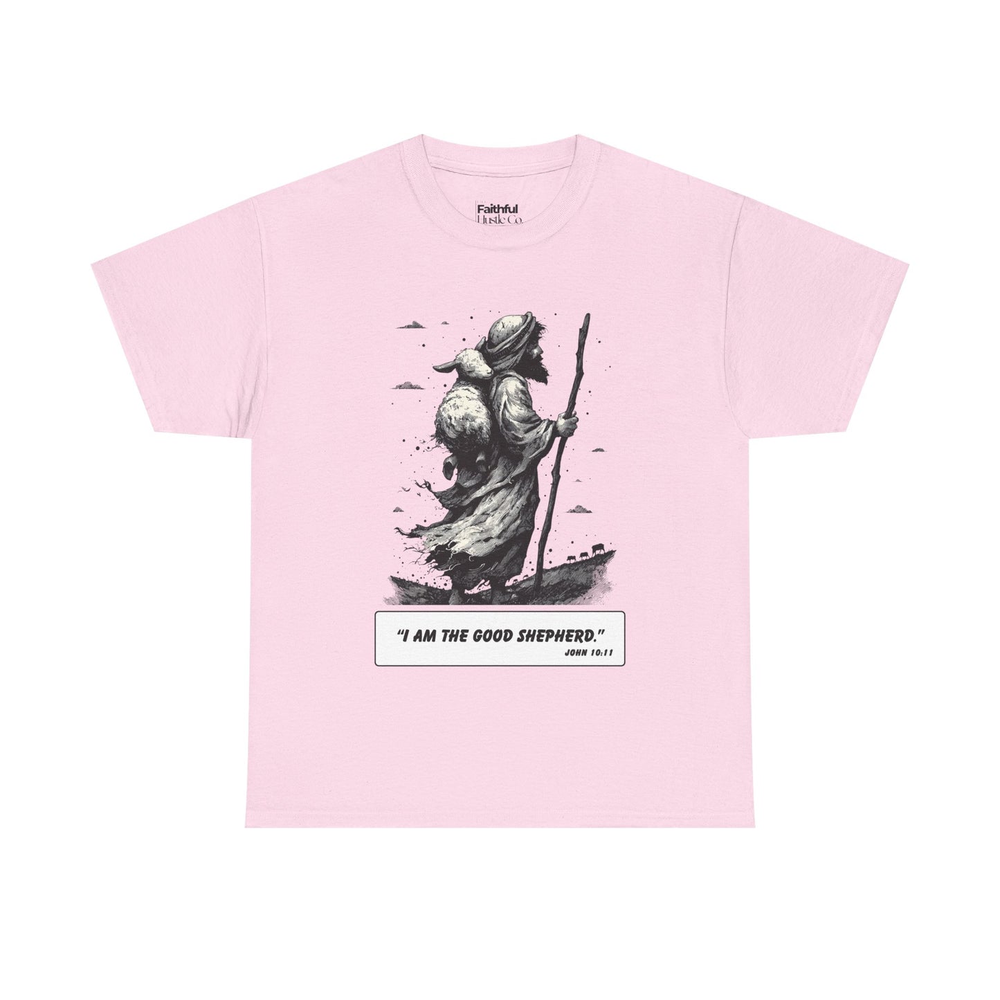 Good Shepherd Tee – Black & White Faith Ink Panel (John 10:11)