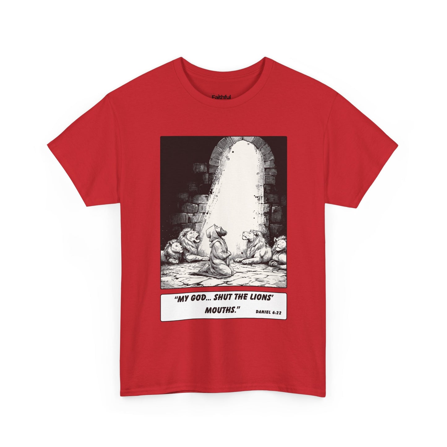 Daniel in the Lions’ Den Tee – Black & White Faith Ink Panel (Dan 6:22)