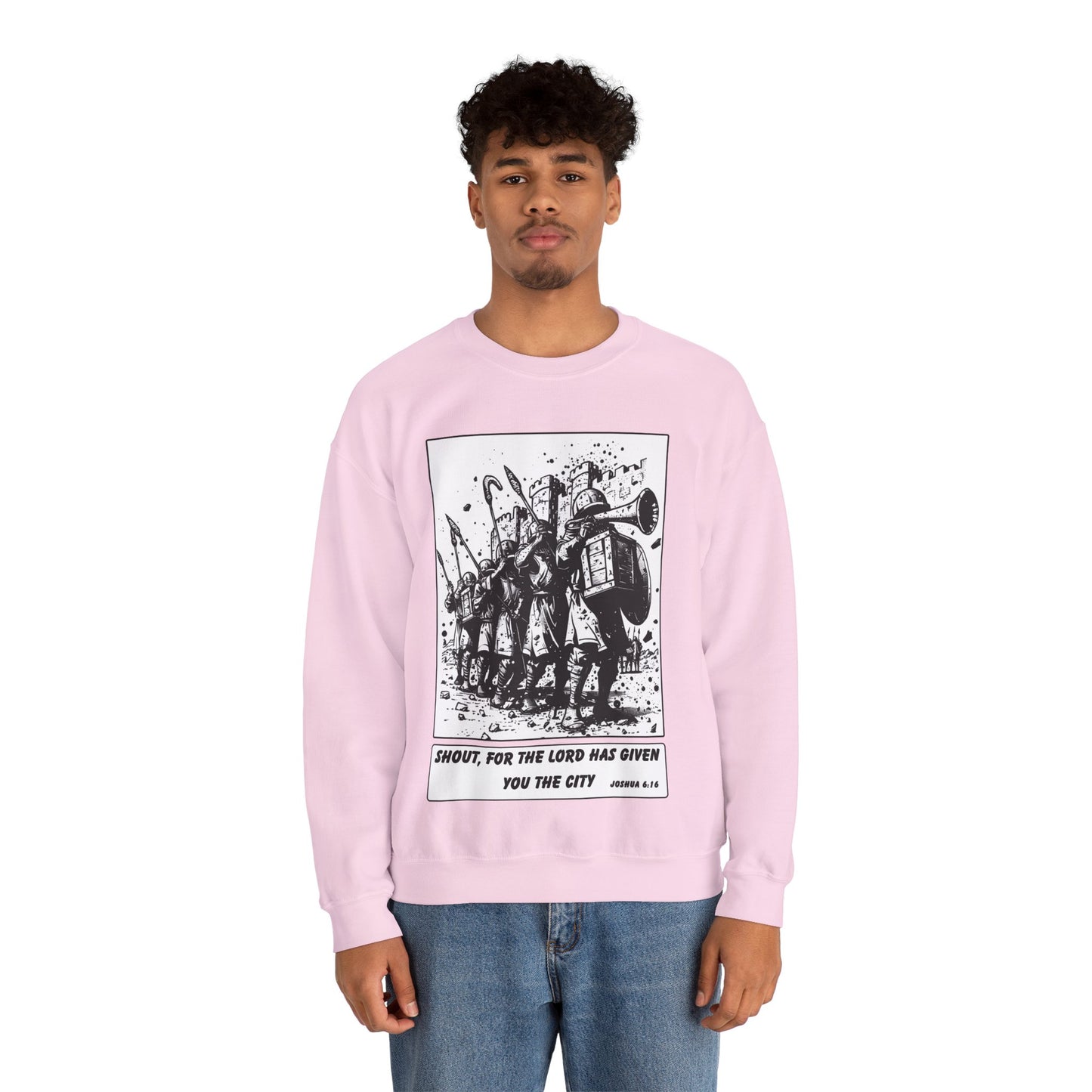 Jericho Sweater – Black & White Faith Ink Panel (Josh 6:16)