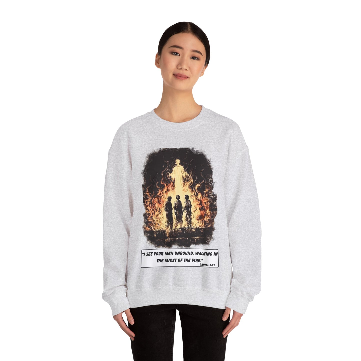Fiery Furnace Sweater – Black & White Faith Ink Panel (Dan 3:25)