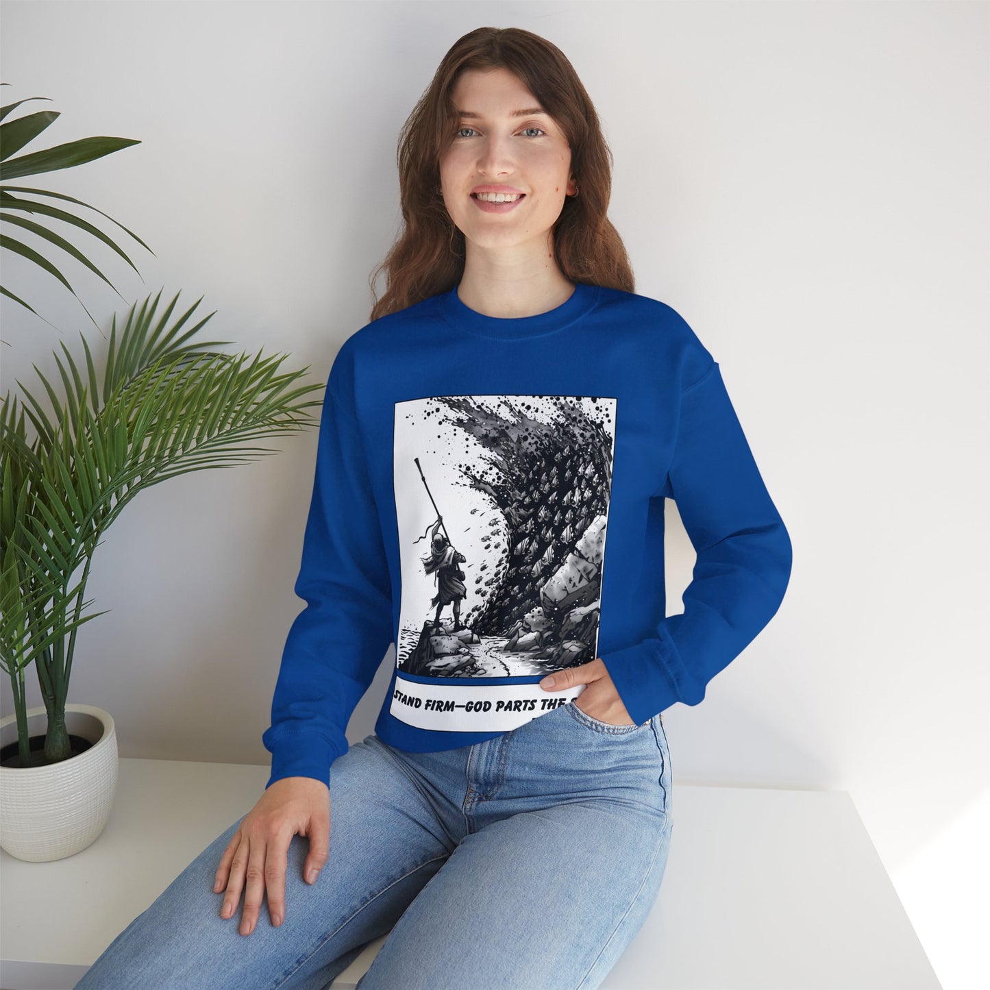 Red Sea (Staff Raised) Sweater – Black & White Faith Ink Panel (Ex 14:14)