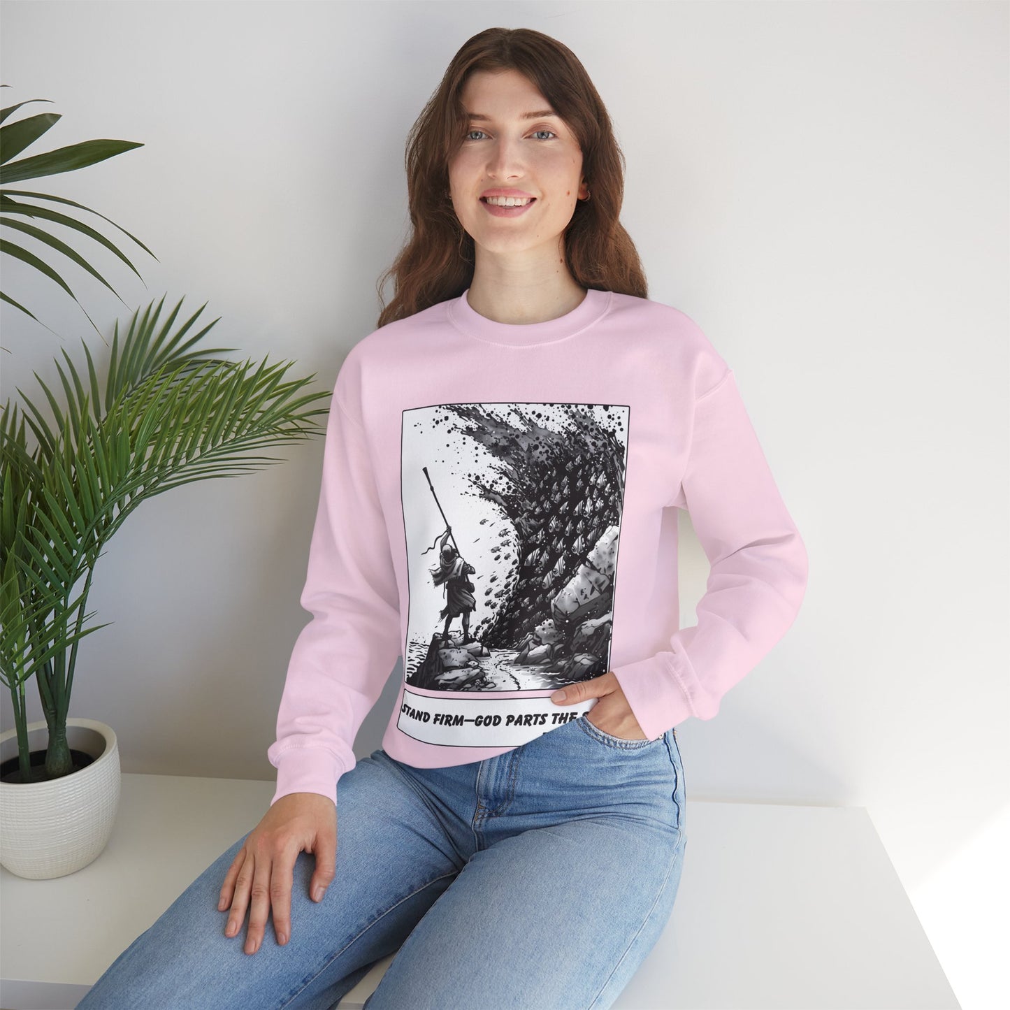 Red Sea (Staff Raised) Sweater – Black & White Faith Ink Panel (Ex 14:14)