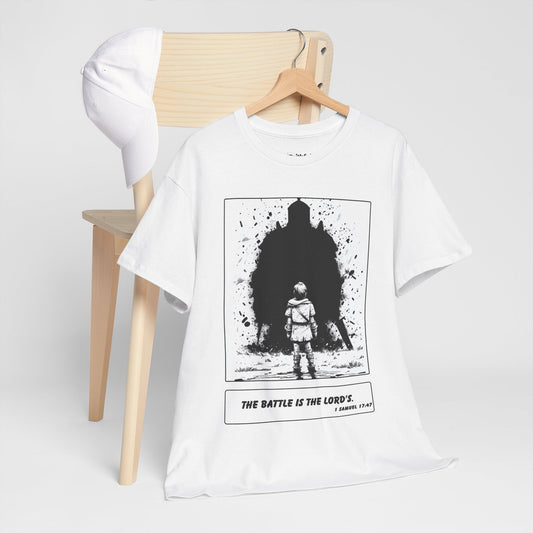 David & Goliath Tee – Black & White Faith Ink Panel (1 Sam 17:47)