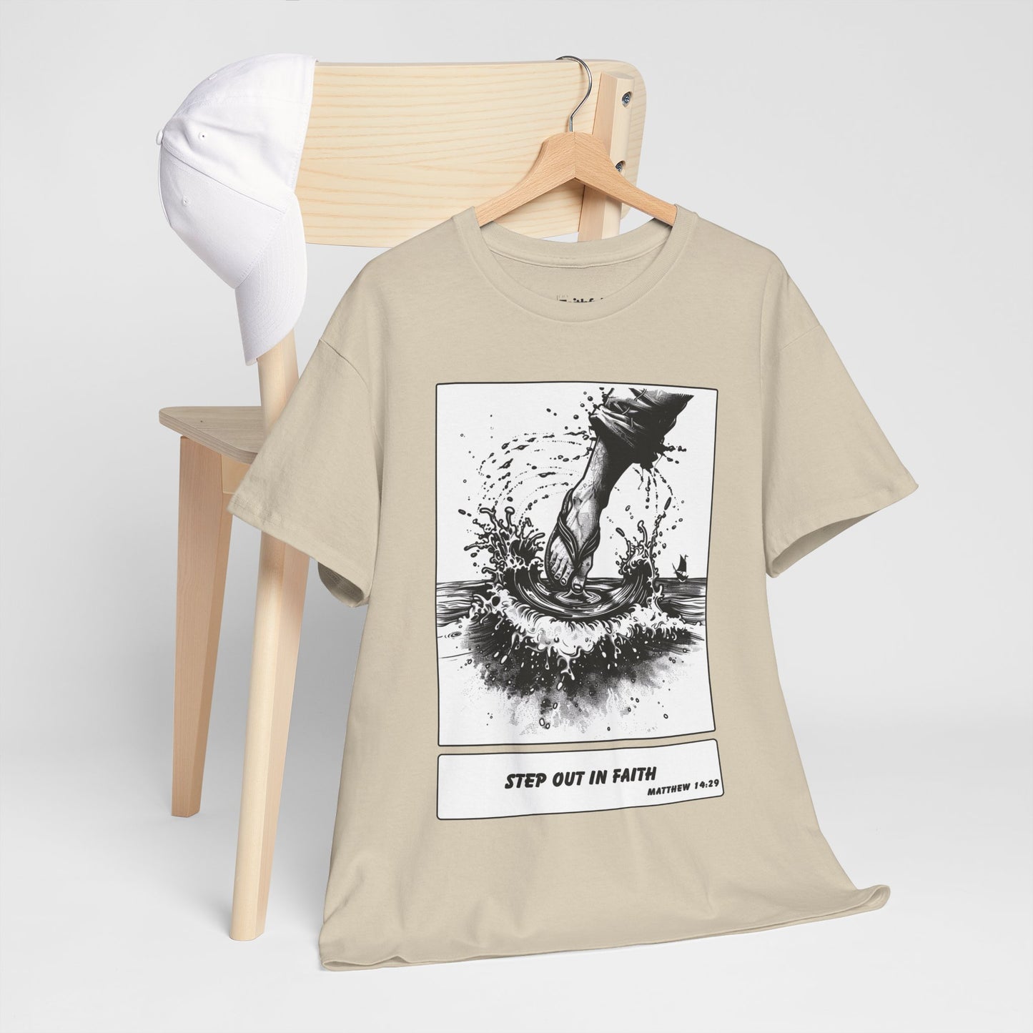 Walking on Water Tee – Black & White Faith Ink Panel (Matt 14:29)