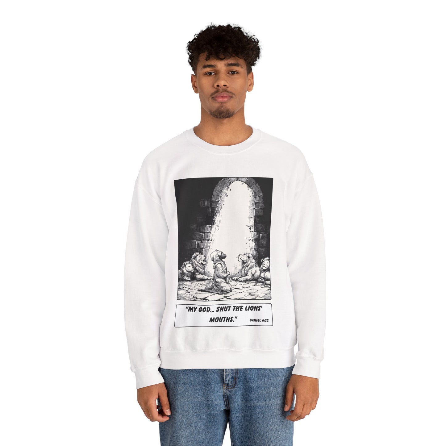 Daniel in the Lions’ Den Sweater – Black & White Faith Ink Panel (Dan 6:22)