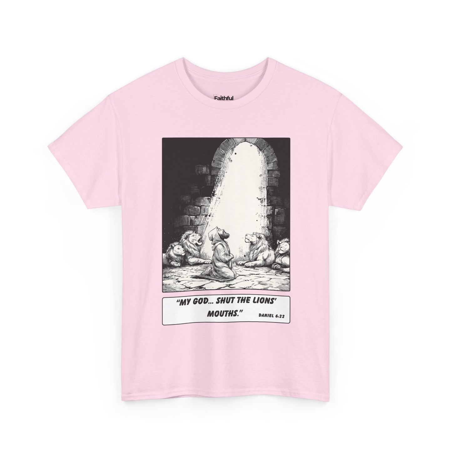 Daniel in the Lions’ Den Tee – Black & White Faith Ink Panel (Dan 6:22)