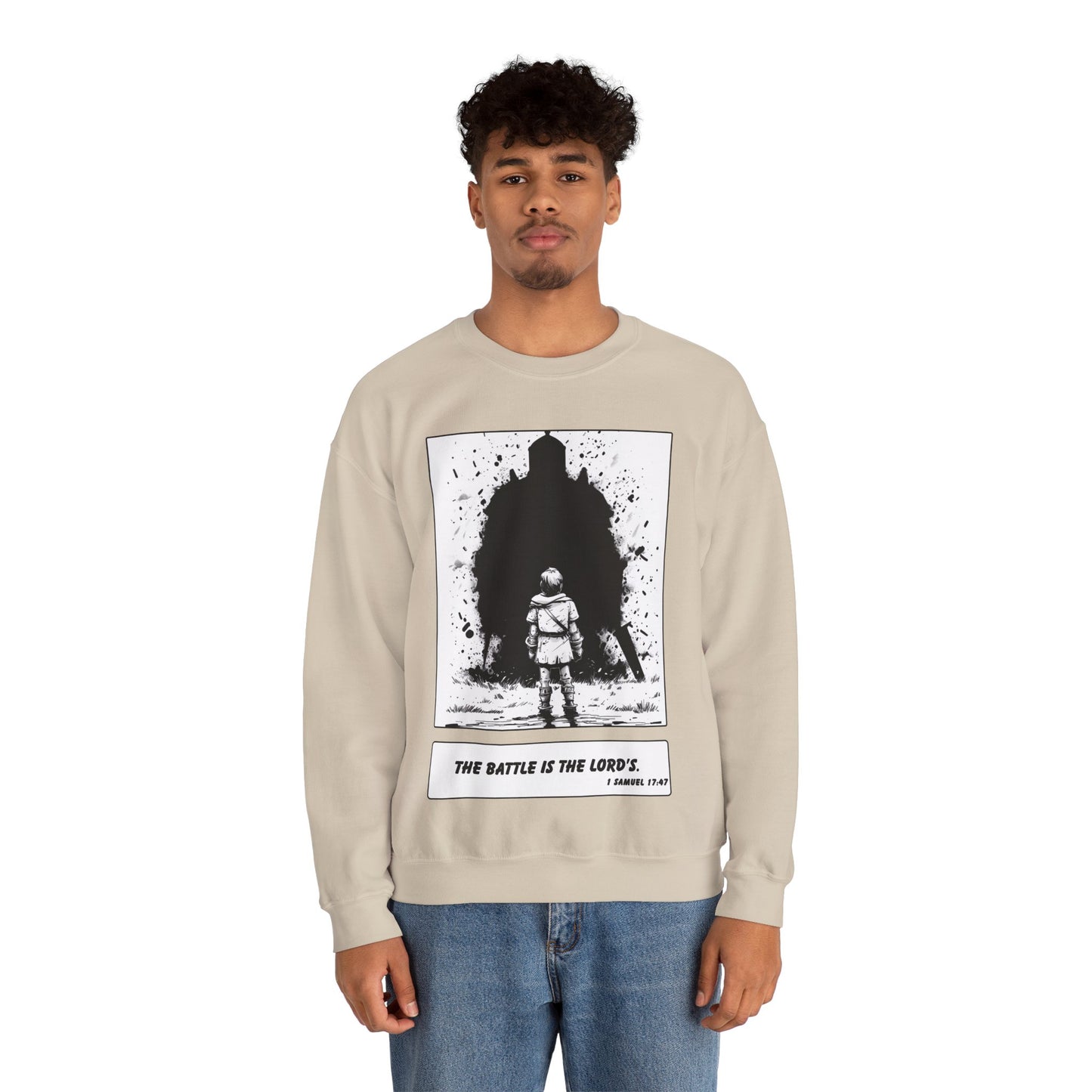 David & Goliath Sweater – Black & White Faith Ink Panel (1 Sam 17:47)