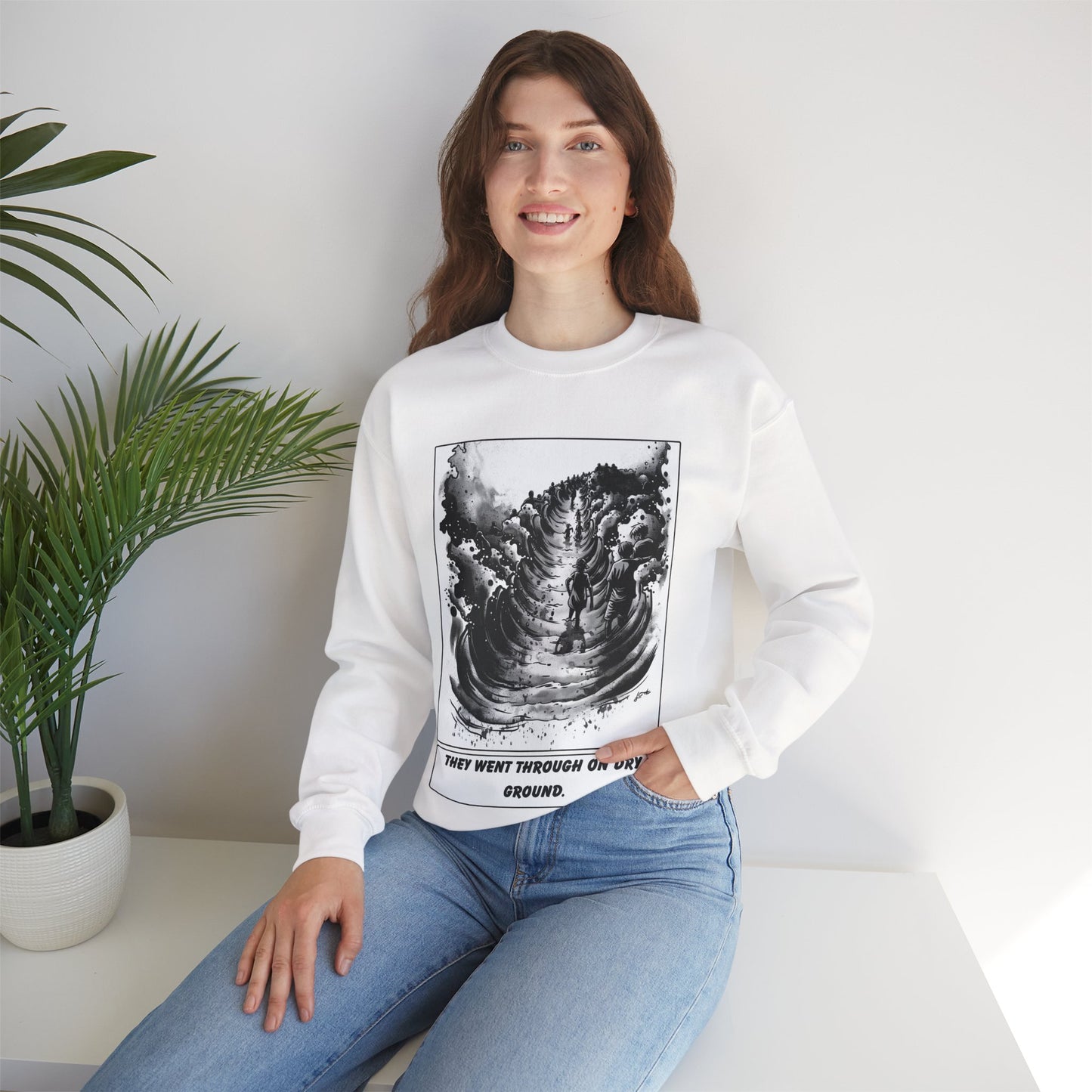 Red Sea (Dry Ground) Sweater – Black & White Faith Ink Panel (Ex 14:22)