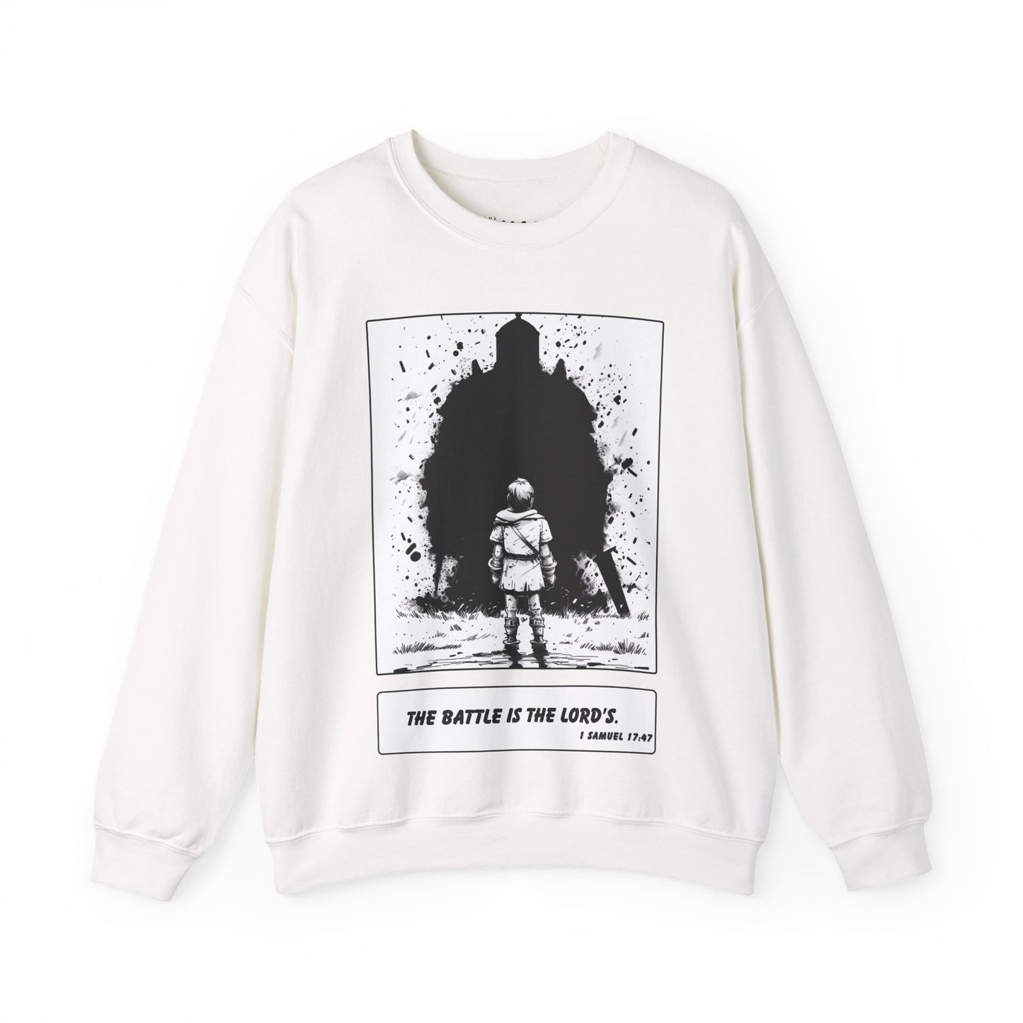 David & Goliath Sweater – Black & White Faith Ink Panel (1 Sam 17:47)