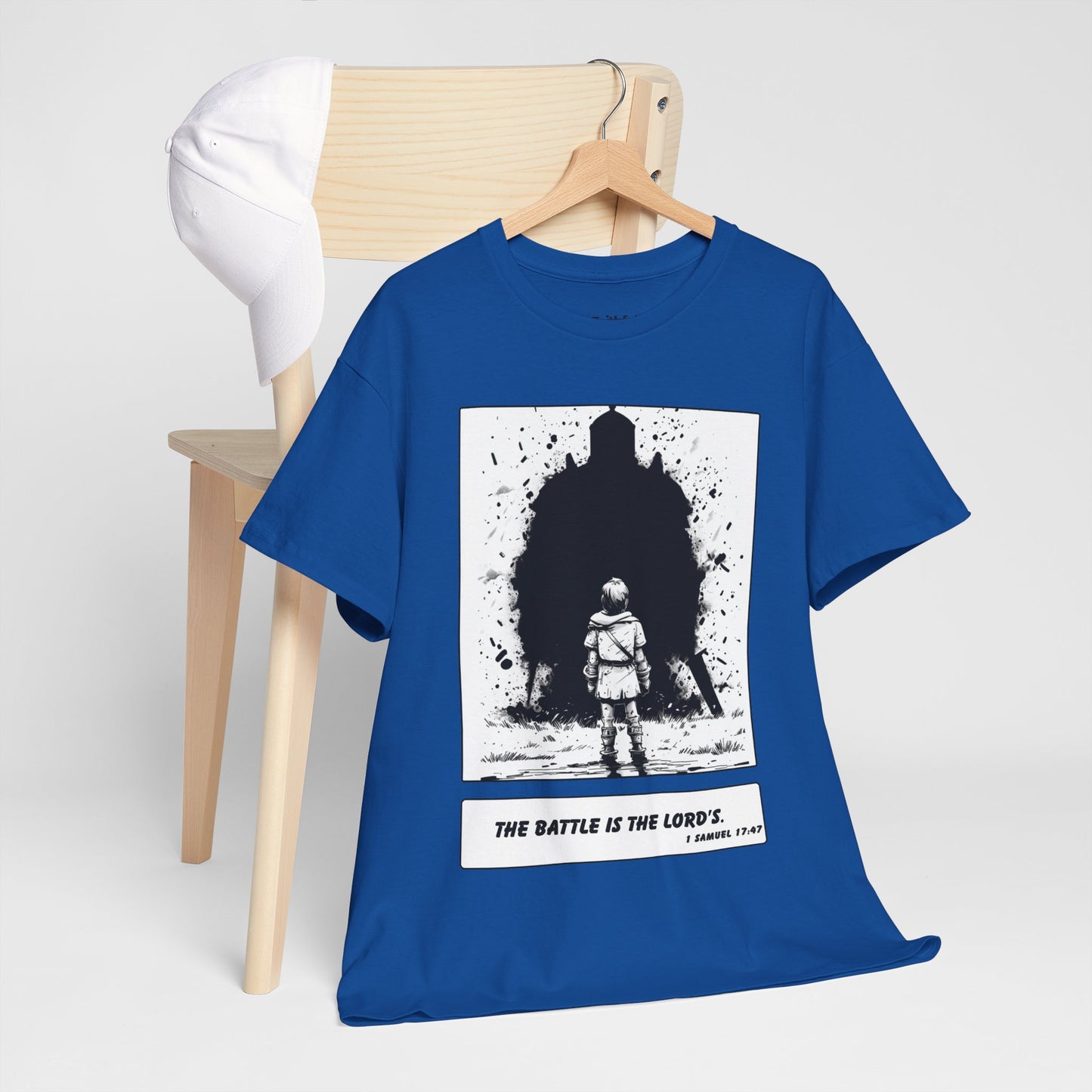 David & Goliath Tee – Black & White Faith Ink Panel (1 Sam 17:47)