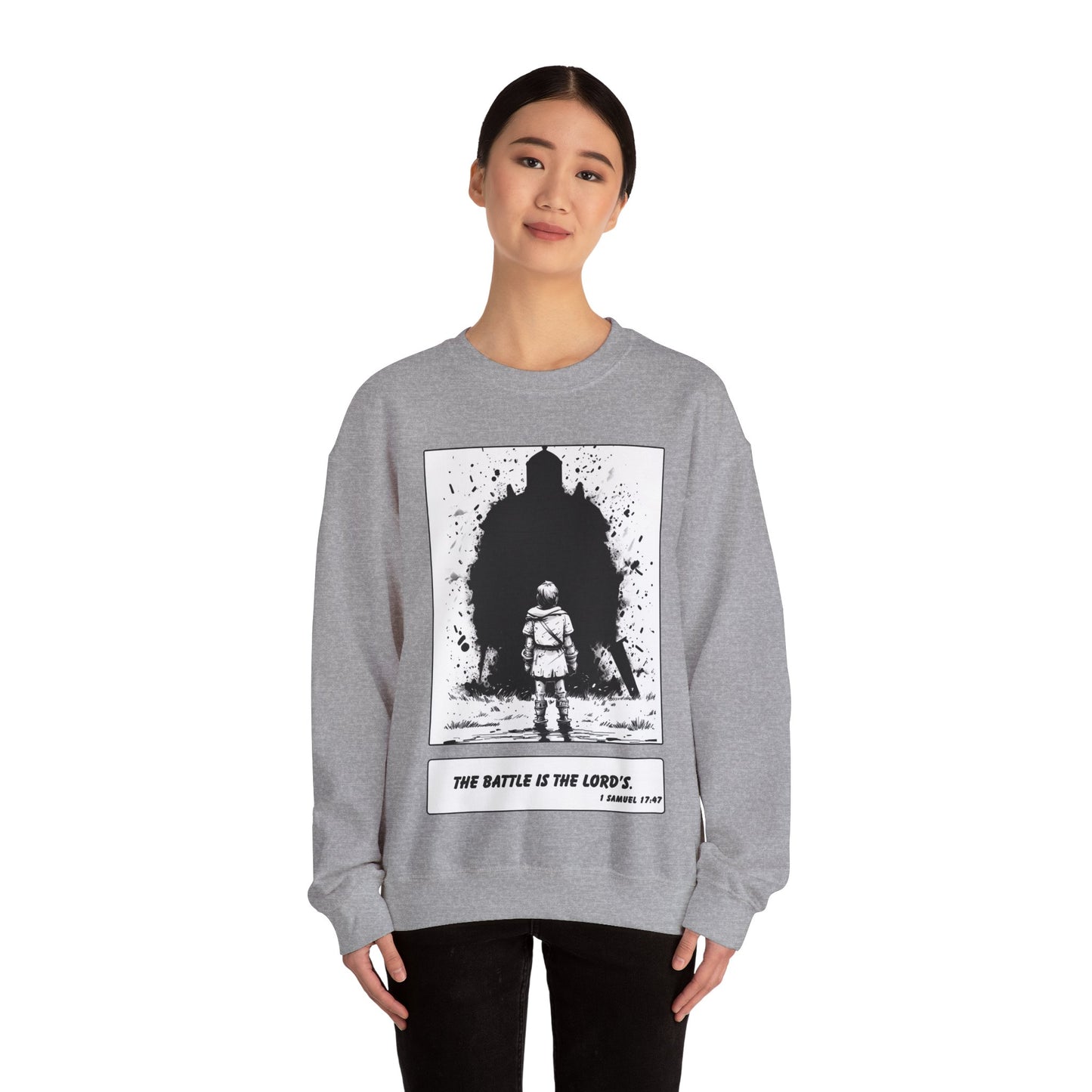 David & Goliath Sweater – Black & White Faith Ink Panel (1 Sam 17:47)