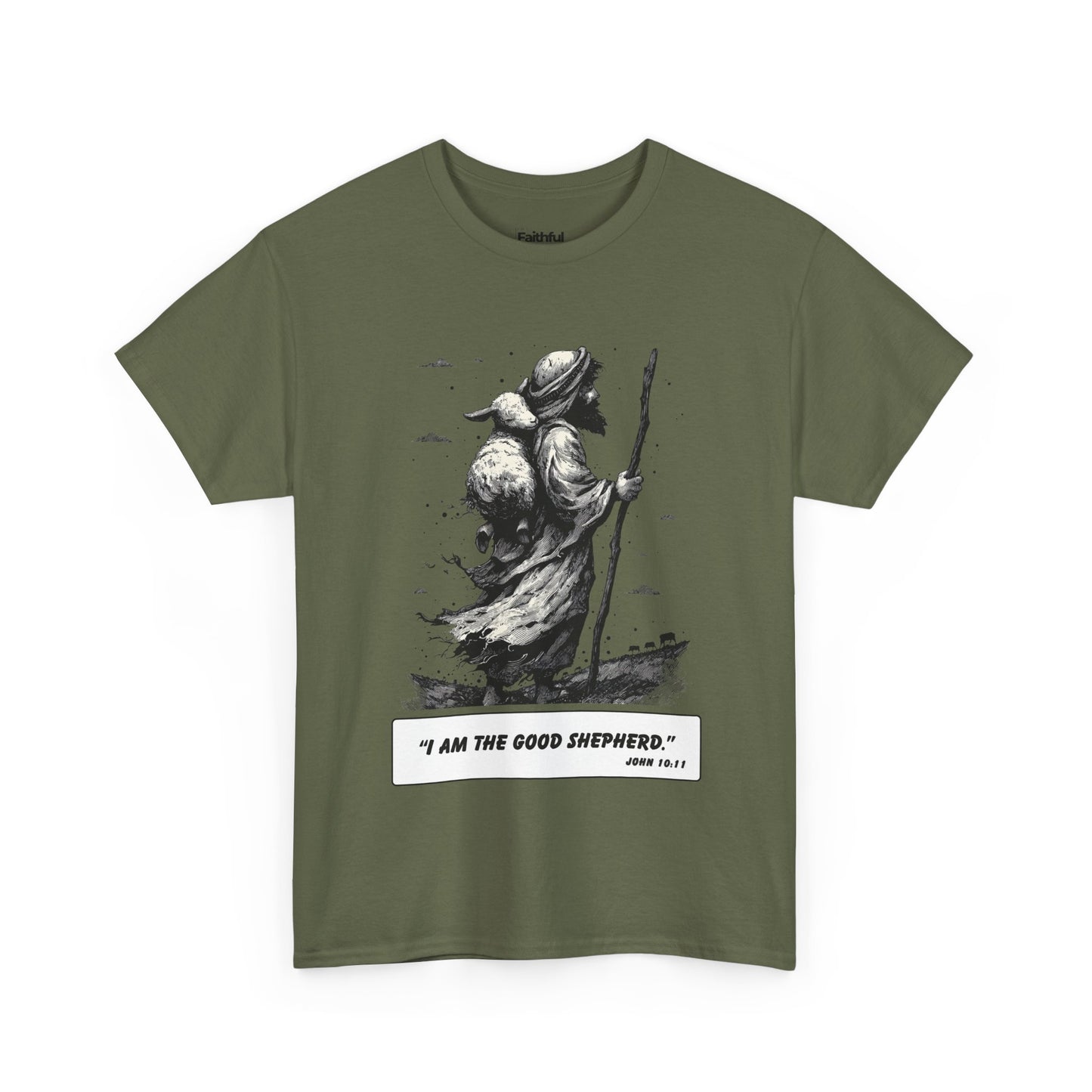 Good Shepherd Tee – Black & White Faith Ink Panel (John 10:11)