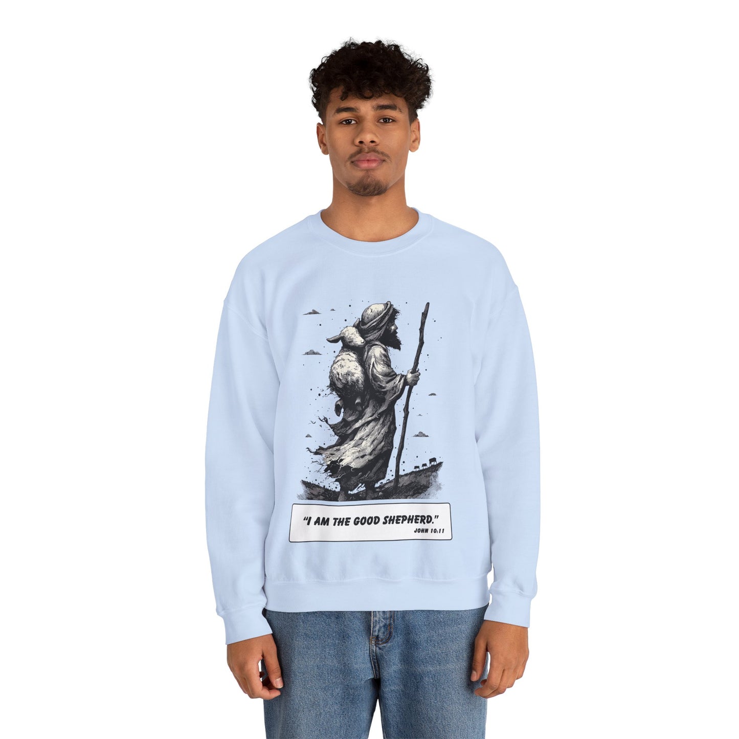 Good Shepherd Sweater – Black & White Faith Ink Panel (John 10:11)