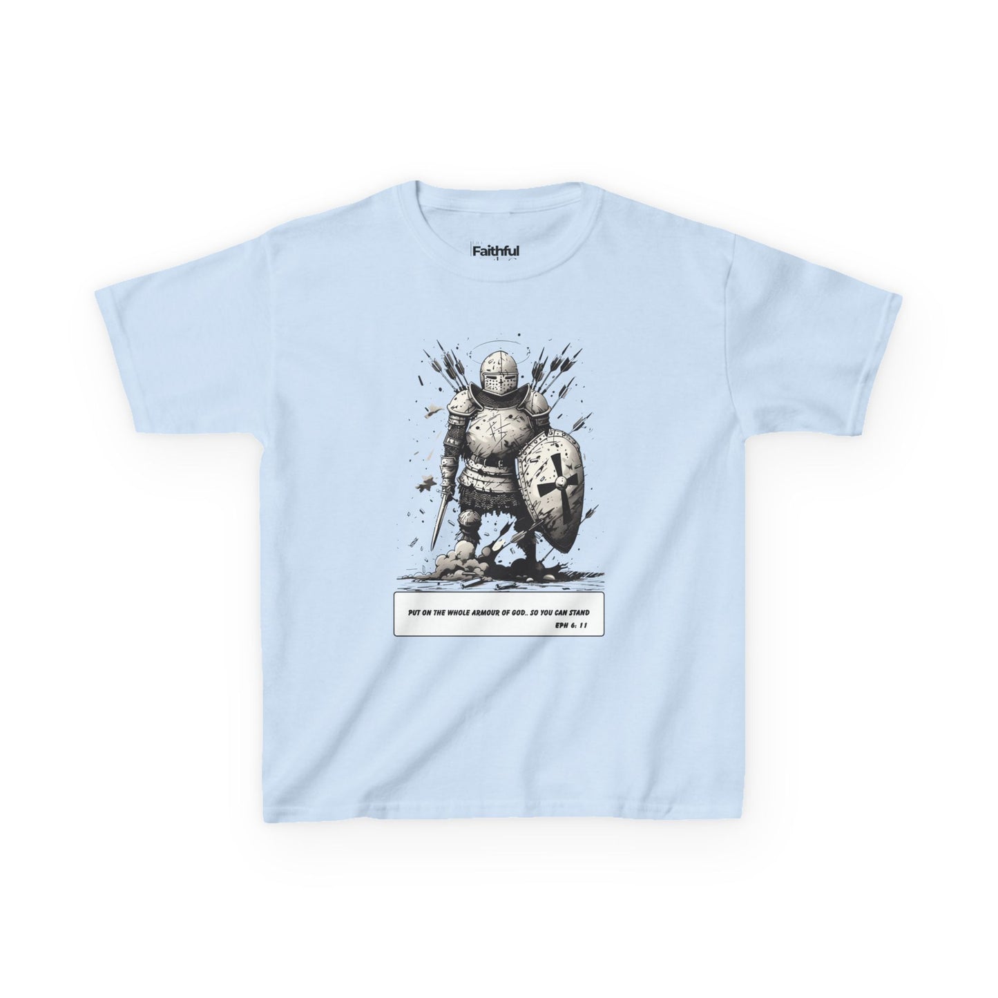 Whole Armor – Black & White Faith Ink Panel Kids T-Shirt (Eph 6:11)