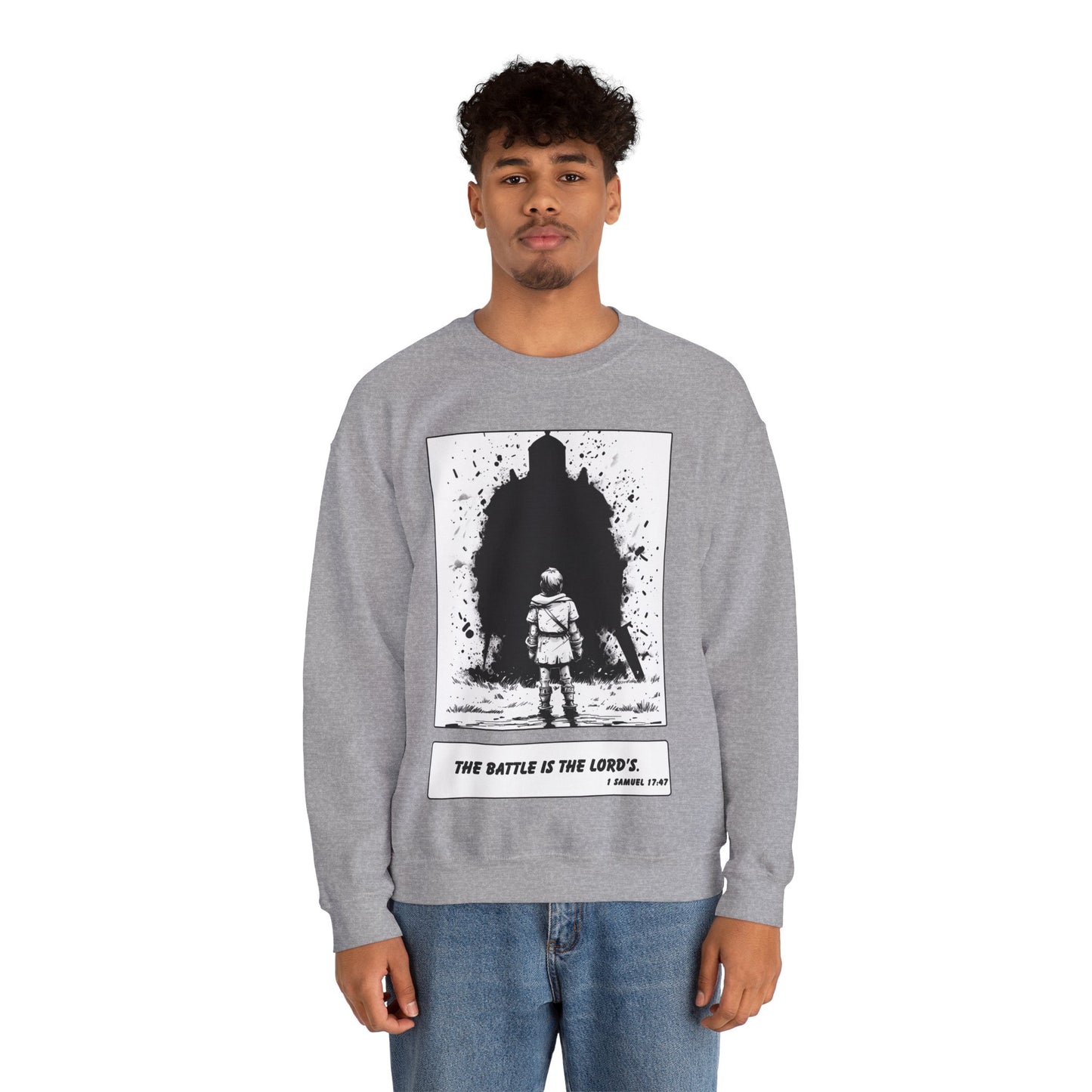 David & Goliath Sweater – Black & White Faith Ink Panel (1 Sam 17:47)