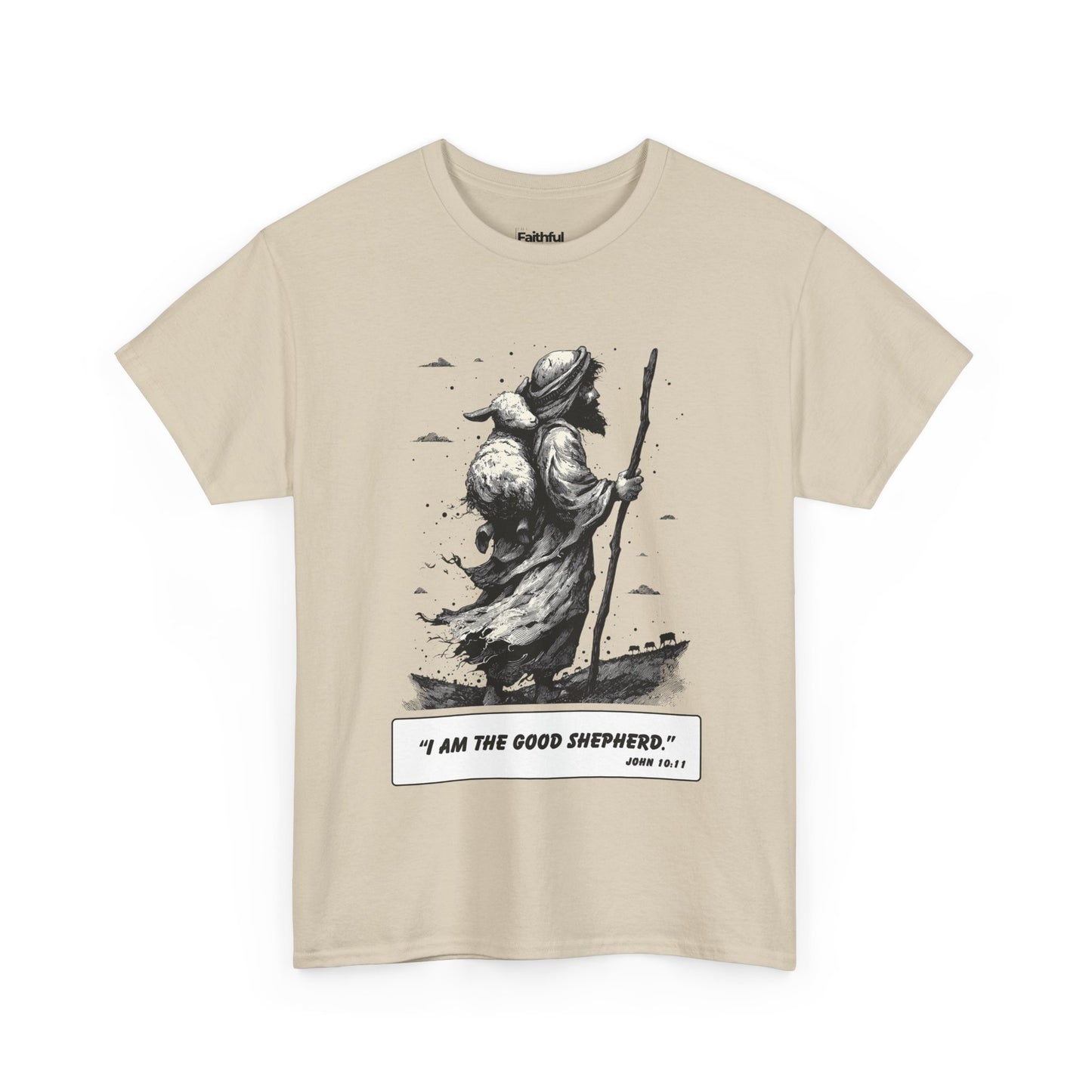 Good Shepherd Tee – Black & White Faith Ink Panel (John 10:11)