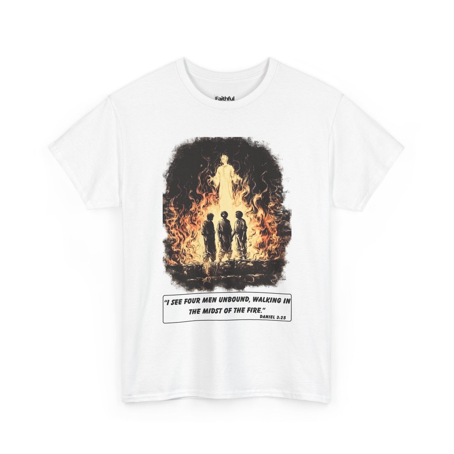 Fiery Furnace Tee – Black & White Faith Ink Panel (Dan 3:25)