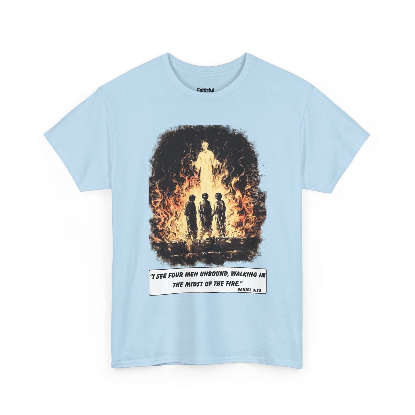 Fiery Furnace Tee – Black & White Faith Ink Panel (Dan 3:25)