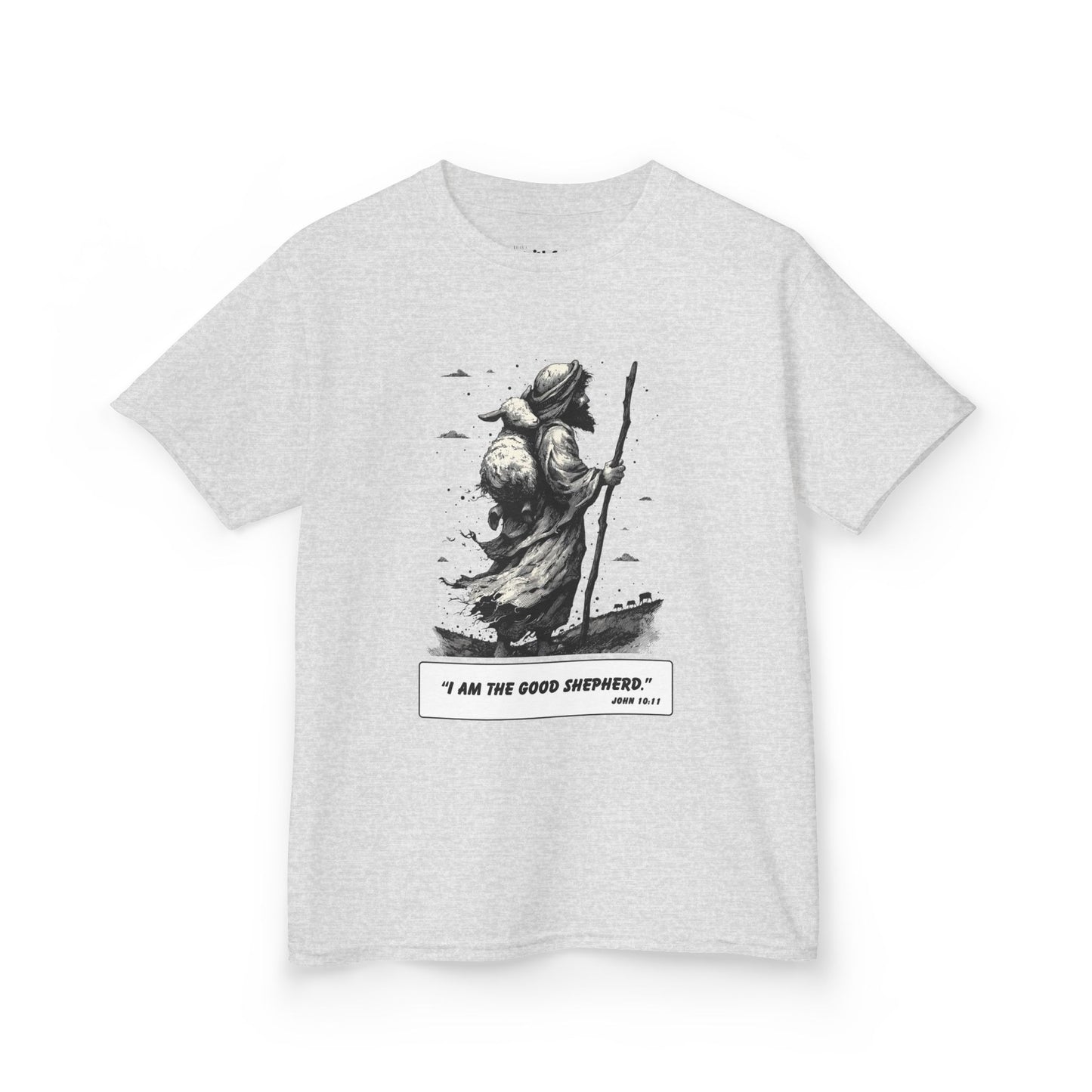 The Good Shepherd (Carry the Lamb) – Faith Ink Panel T-Shirt (B/W)