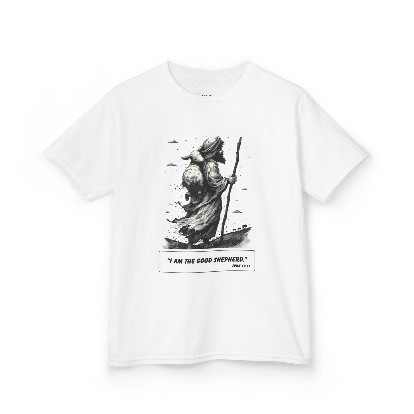 The Good Shepherd (Carry the Lamb) – Faith Ink Panel T-Shirt (B/W)