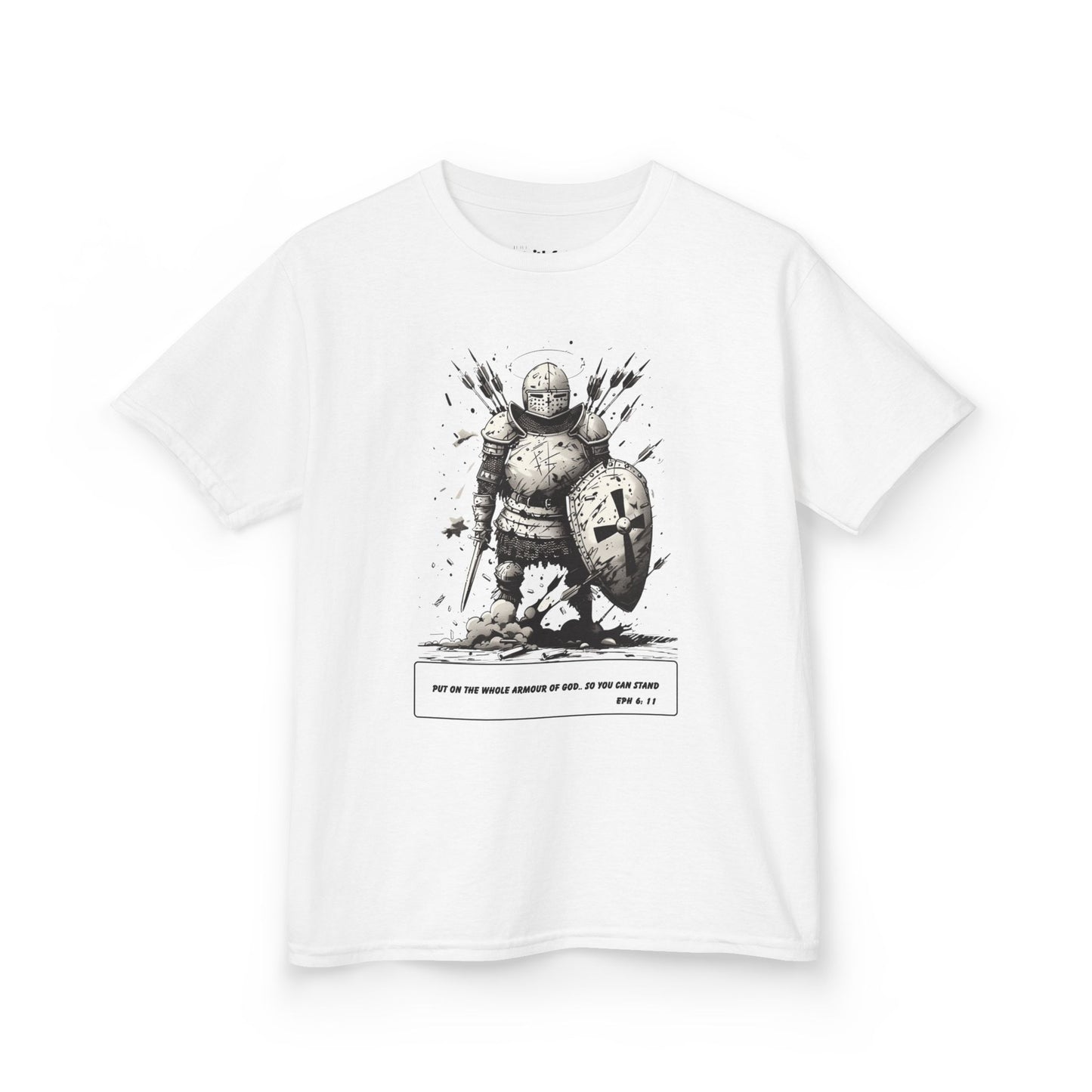 Whole Armor – Black & White Faith Ink Panel Kids T-Shirt (Eph 6:11)