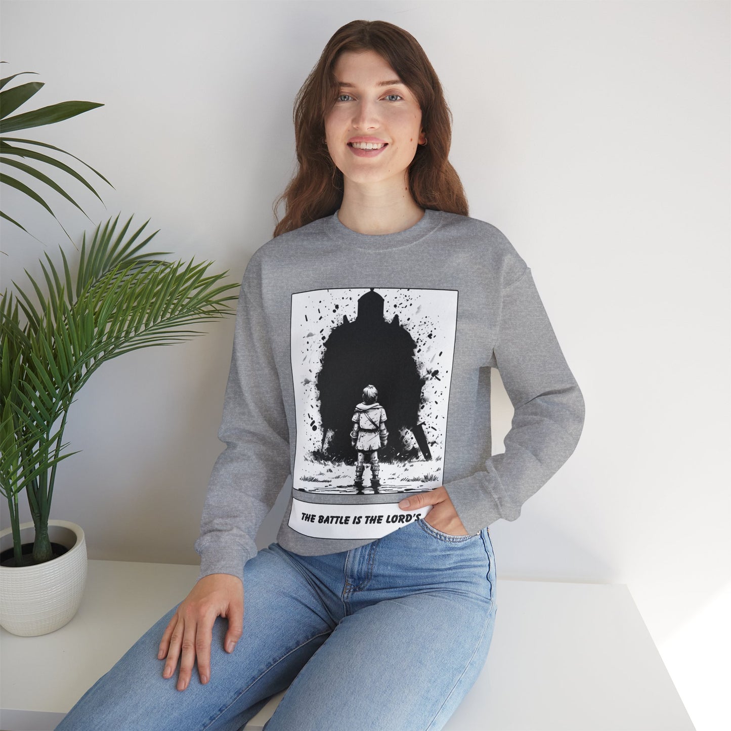 David & Goliath Sweater – Black & White Faith Ink Panel (1 Sam 17:47)