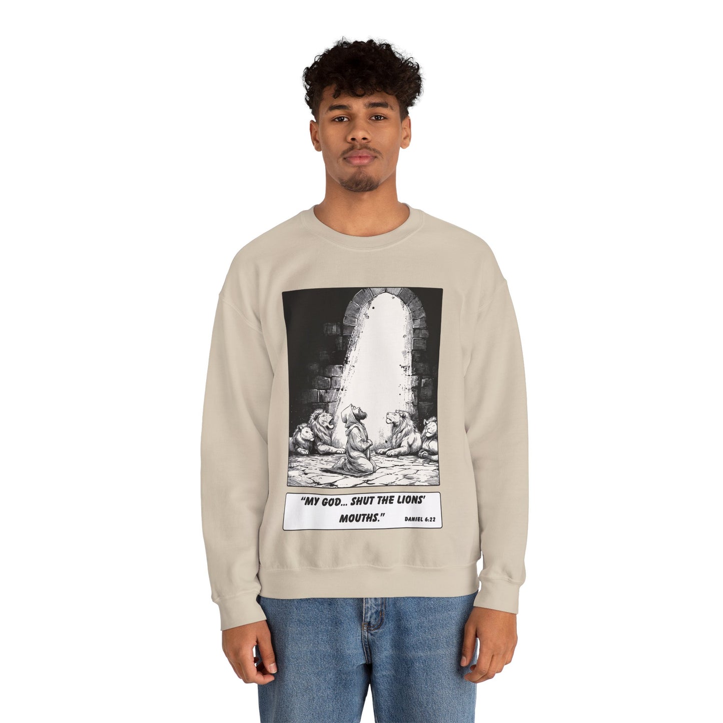 Daniel in the Lions’ Den Sweater – Black & White Faith Ink Panel (Dan 6:22)