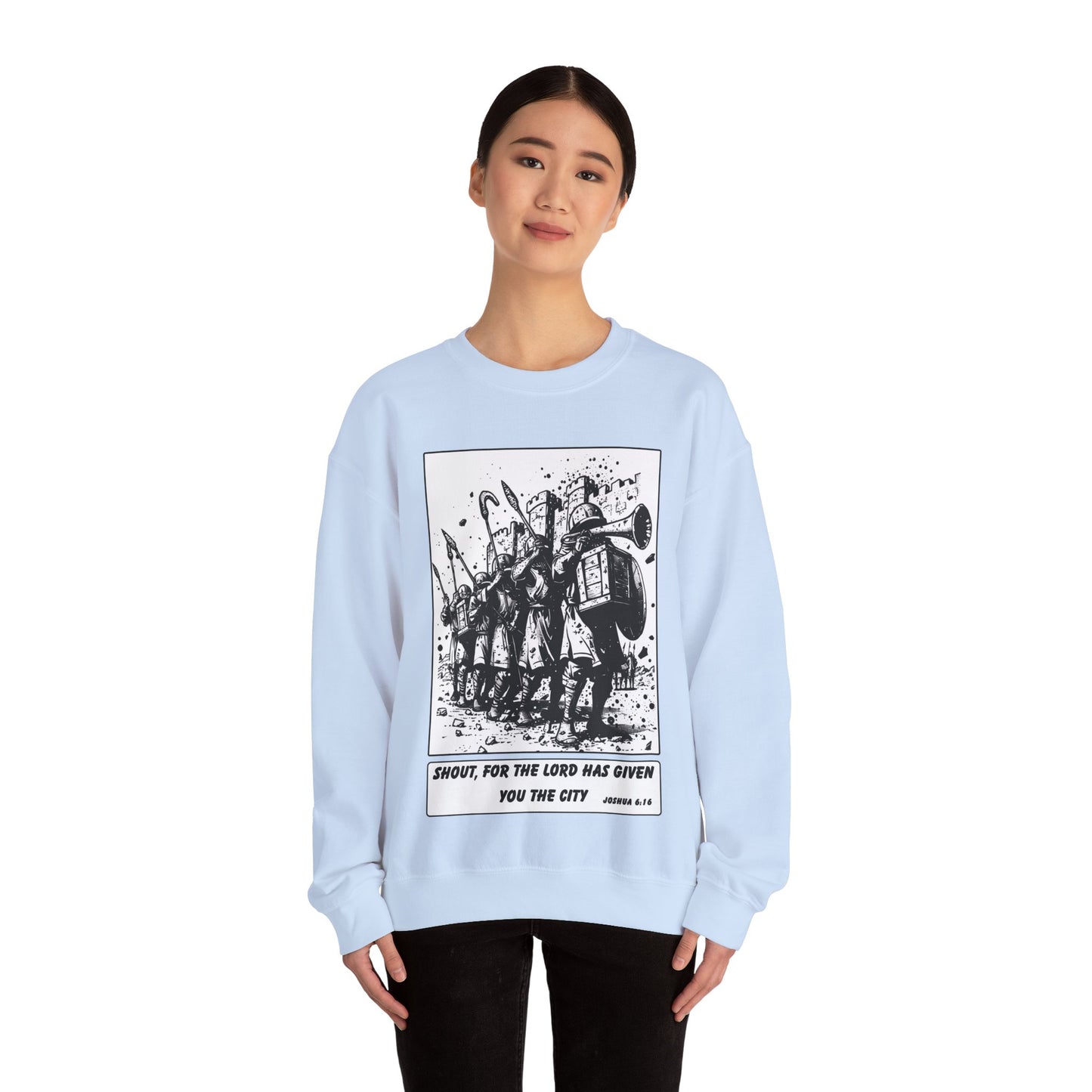 Jericho Sweater – Black & White Faith Ink Panel (Josh 6:16)