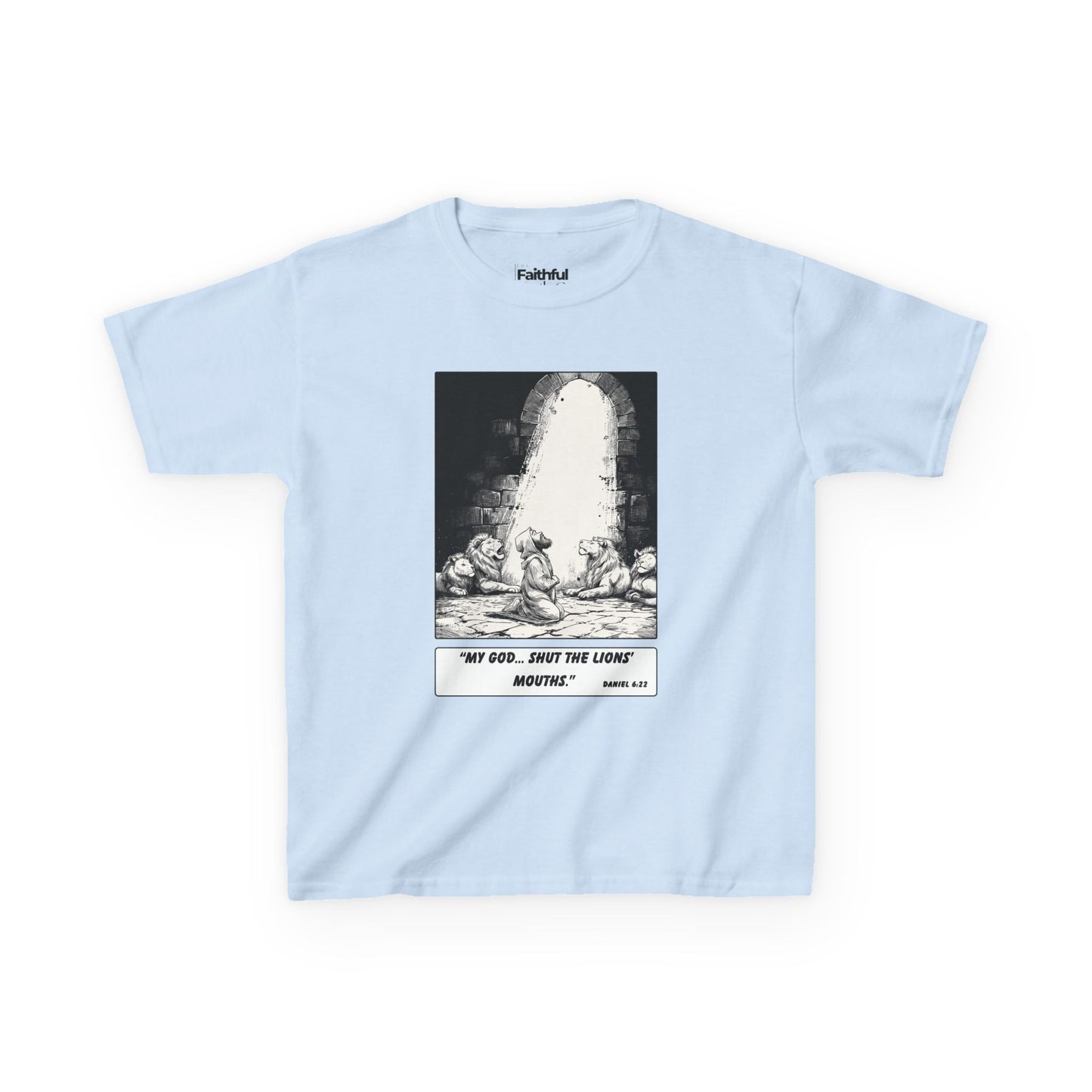 Daniel in the Lions’ Den (Quiet Trust) – Faith Ink Panel T-Shirt (B/W)