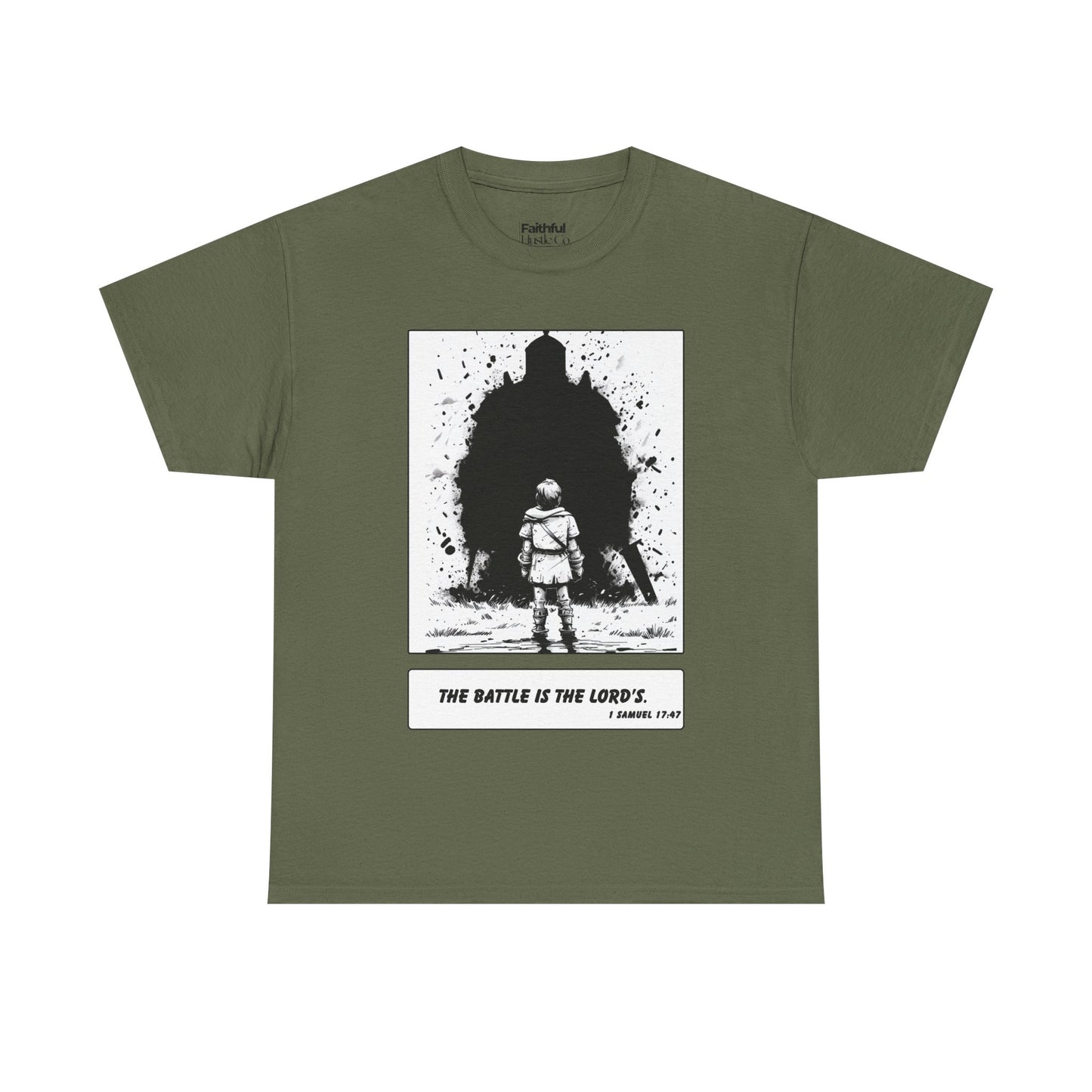 David & Goliath Tee – Black & White Faith Ink Panel (1 Sam 17:47)