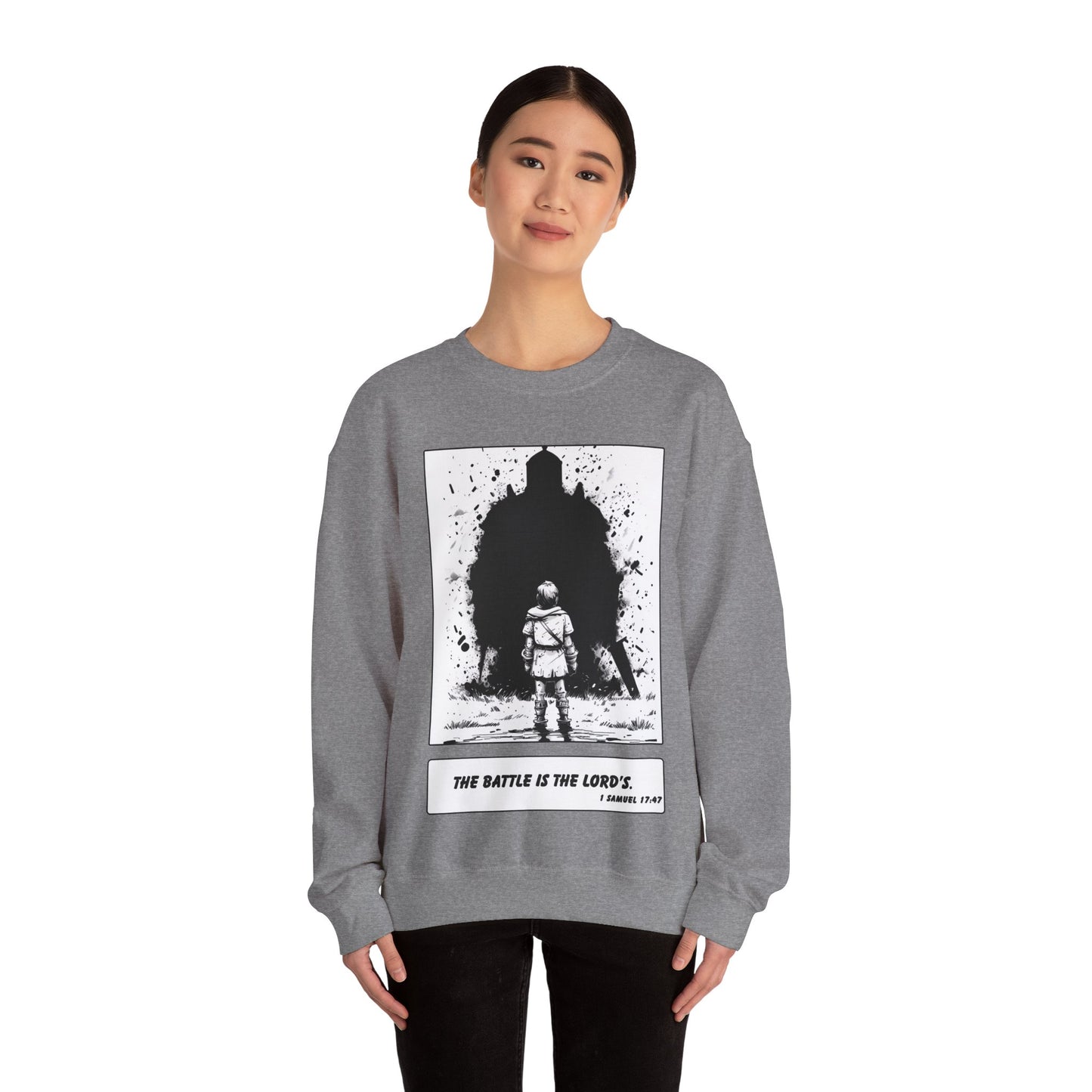 David & Goliath Sweater – Black & White Faith Ink Panel (1 Sam 17:47)