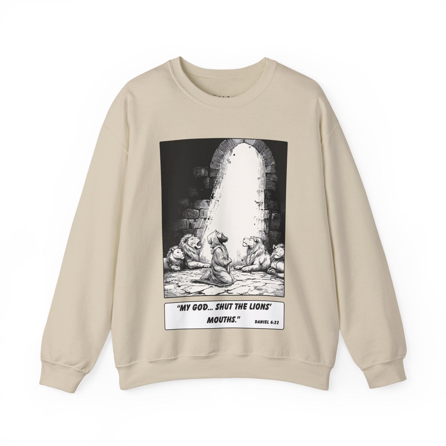 Daniel in the Lions’ Den Sweater – Black & White Faith Ink Panel (Dan 6:22)