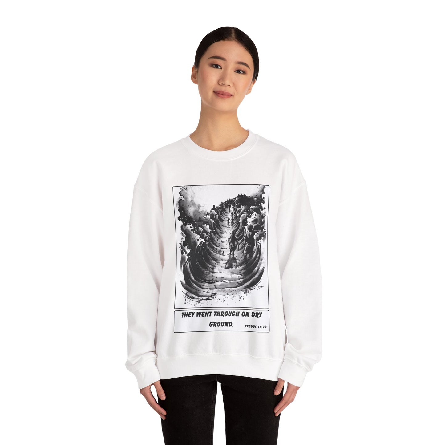 Red Sea (Dry Ground) Sweater – Black & White Faith Ink Panel (Ex 14:22)