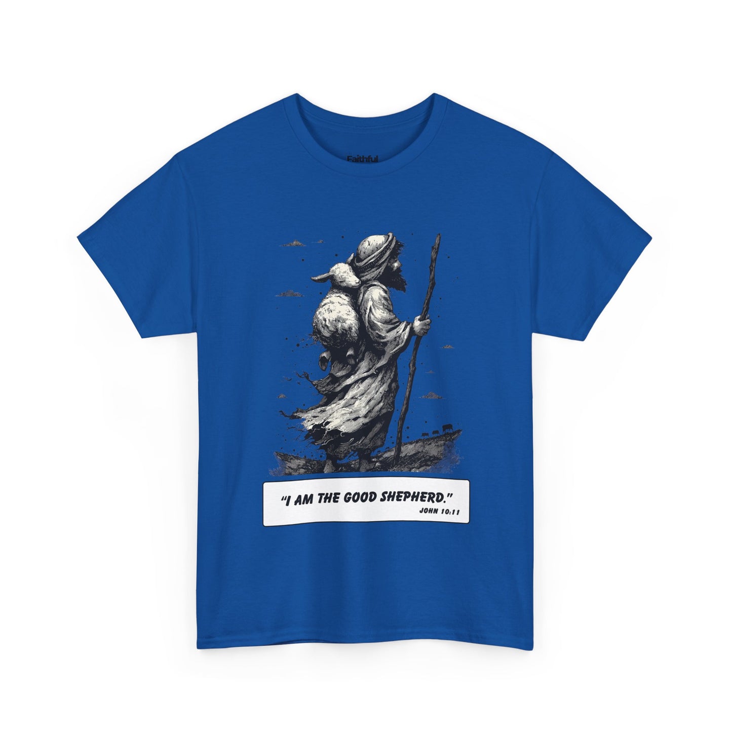 Good Shepherd Tee – Black & White Faith Ink Panel (John 10:11)