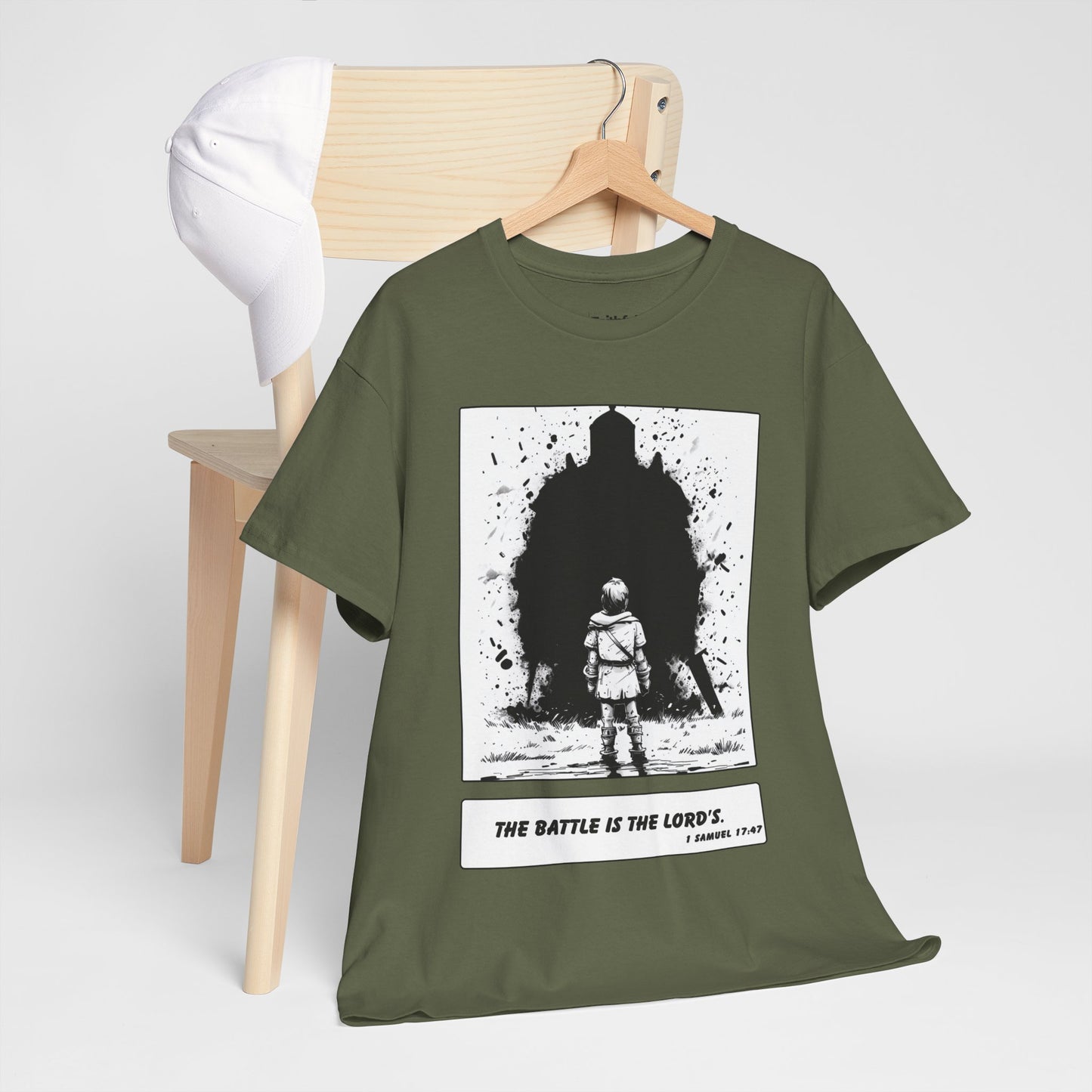 David & Goliath Tee – Black & White Faith Ink Panel (1 Sam 17:47)