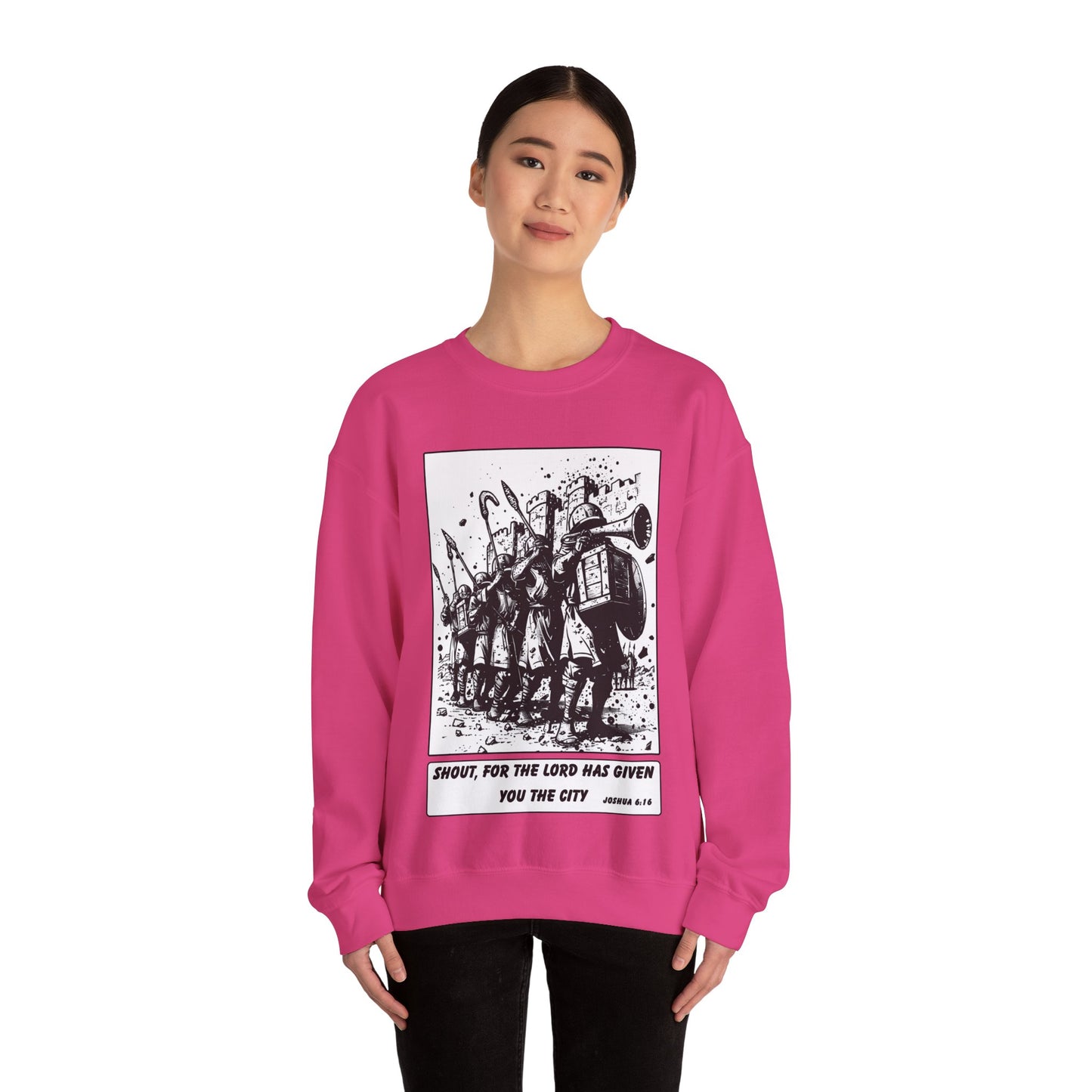 Jericho Sweater – Black & White Faith Ink Panel (Josh 6:16)