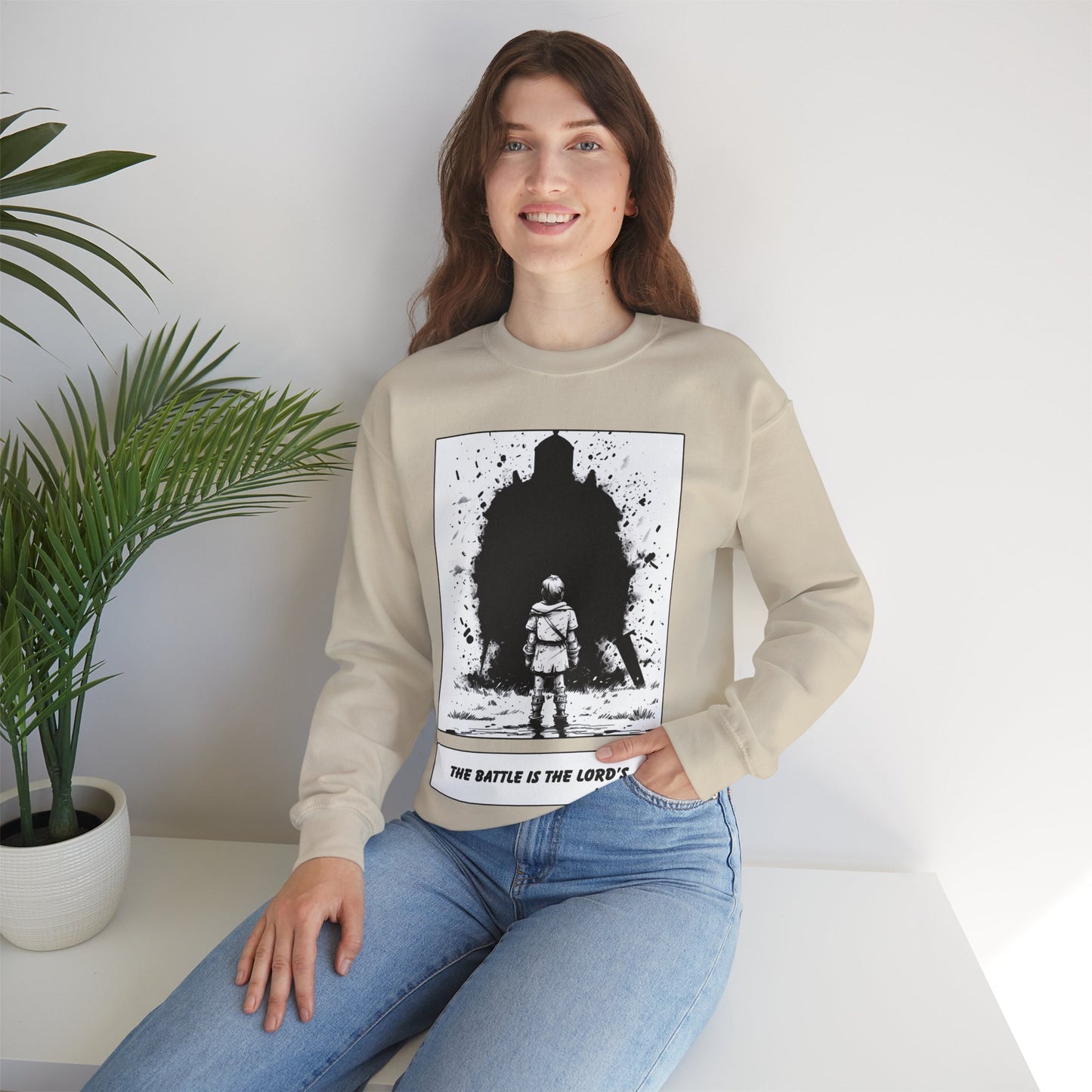 David & Goliath Sweater – Black & White Faith Ink Panel (1 Sam 17:47)