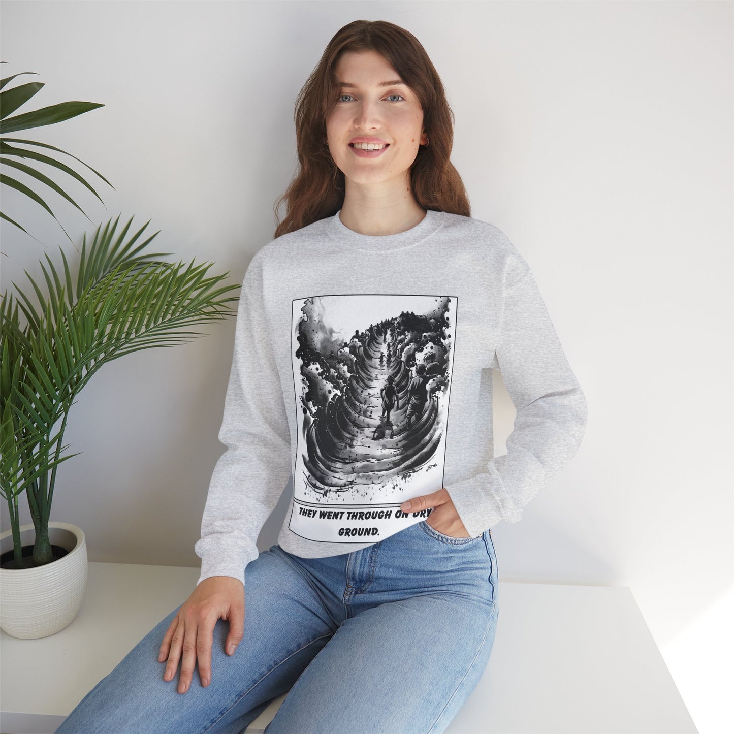 Red Sea (Dry Ground) Sweater – Black & White Faith Ink Panel (Ex 14:22)
