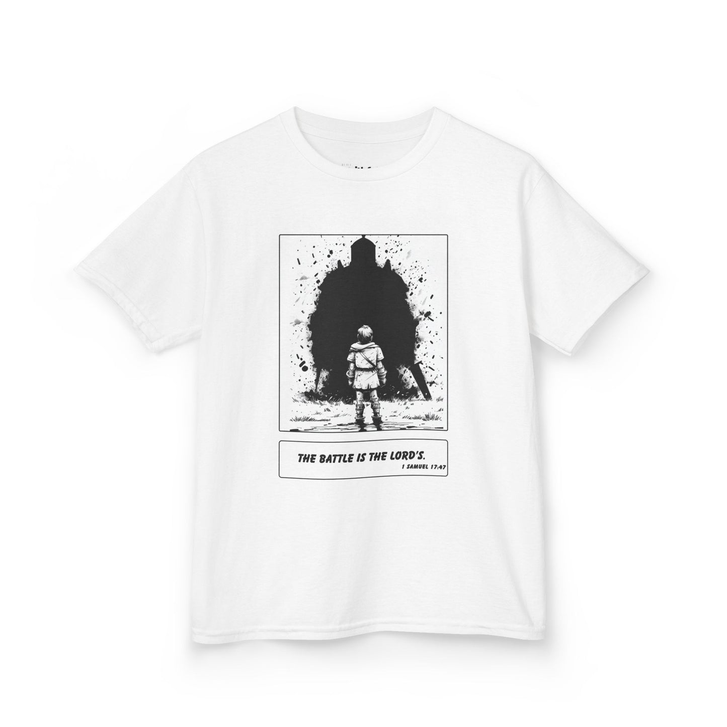 David & Goliath – Black & White Faith Ink Panel Kids T-Shirt (1 Sam 17:47)