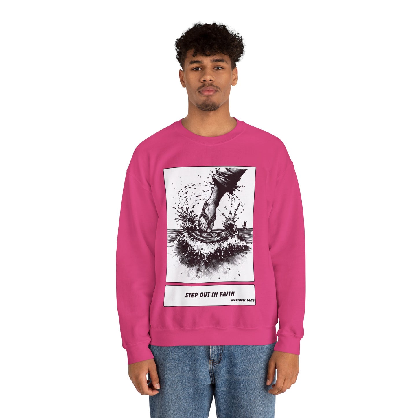 Walking on Water Sweater – Black & White Faith Ink Panel (Matt 14:29)