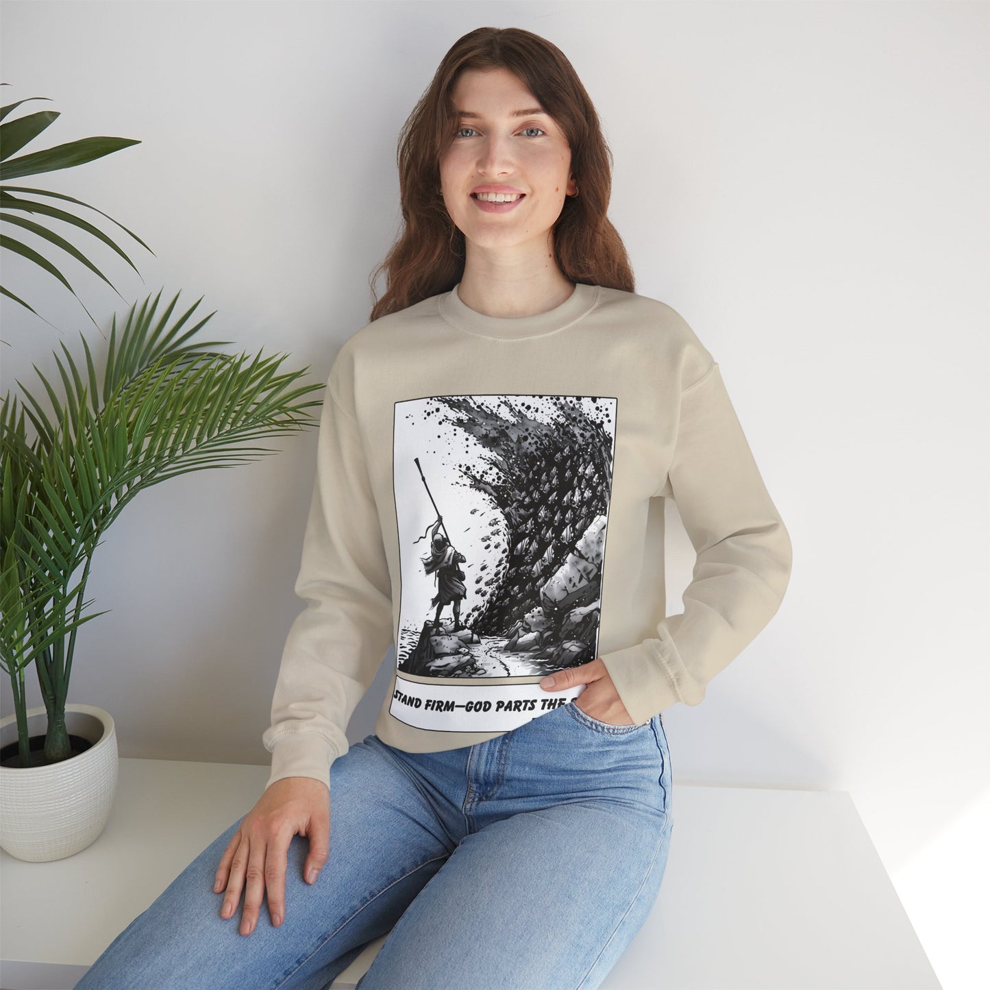 Red Sea (Staff Raised) Sweater – Black & White Faith Ink Panel (Ex 14:14)