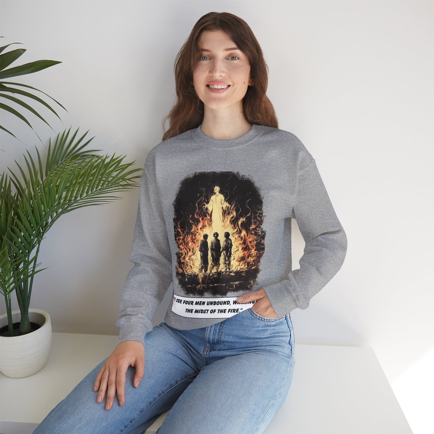 Fiery Furnace Sweater – Black & White Faith Ink Panel (Dan 3:25)