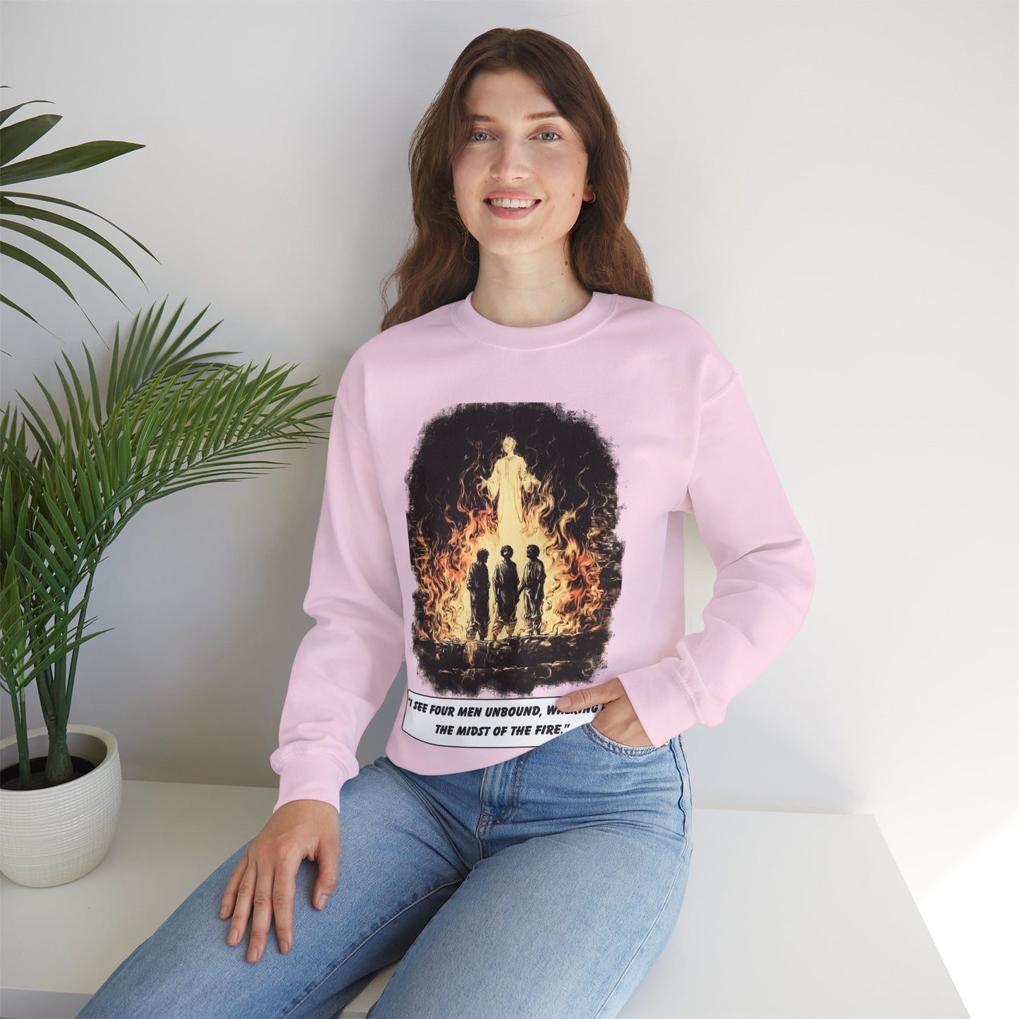 Fiery Furnace Sweater – Black & White Faith Ink Panel (Dan 3:25)