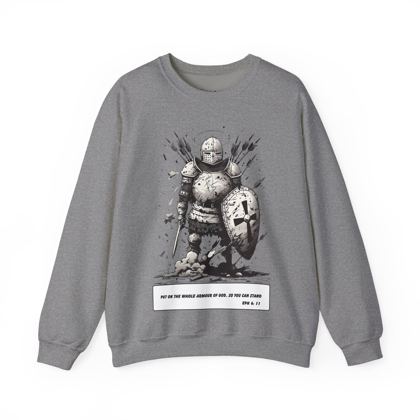 Whole Armor of God Sweater – Black & White Faith Ink Panel (Eph 6:11)
