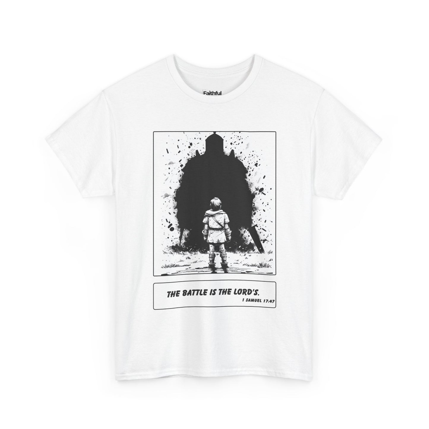 David & Goliath Tee – Black & White Faith Ink Panel (1 Sam 17:47)
