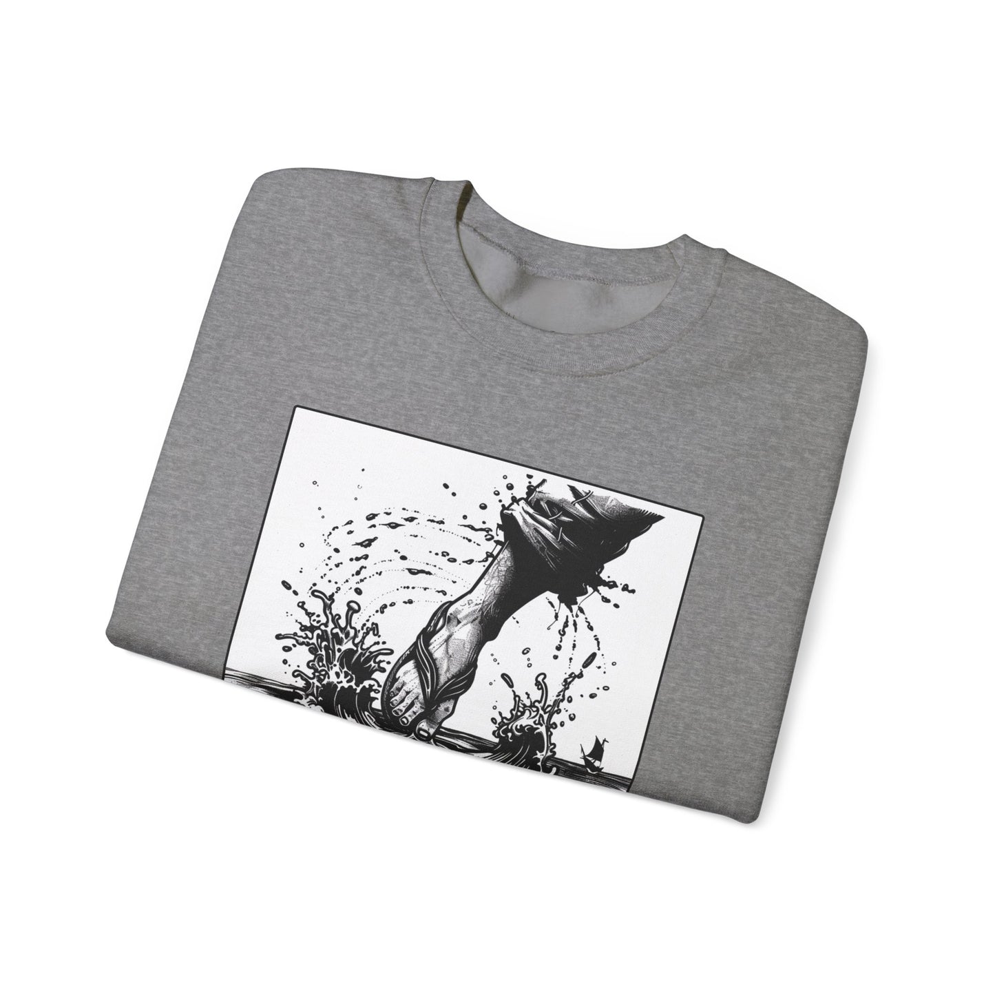 Walking on Water Sweater – Black & White Faith Ink Panel (Matt 14:29)