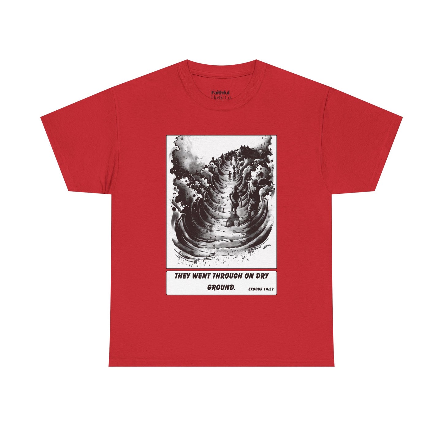 Red Sea Dry Ground Tee – Black & White Faith Ink Panel (Ex 14:22)