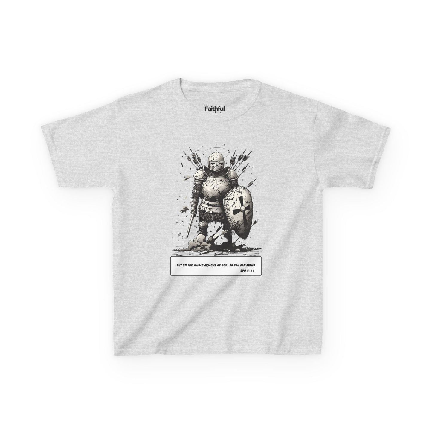 Whole Armor – Black & White Faith Ink Panel Kids T-Shirt (Eph 6:11)